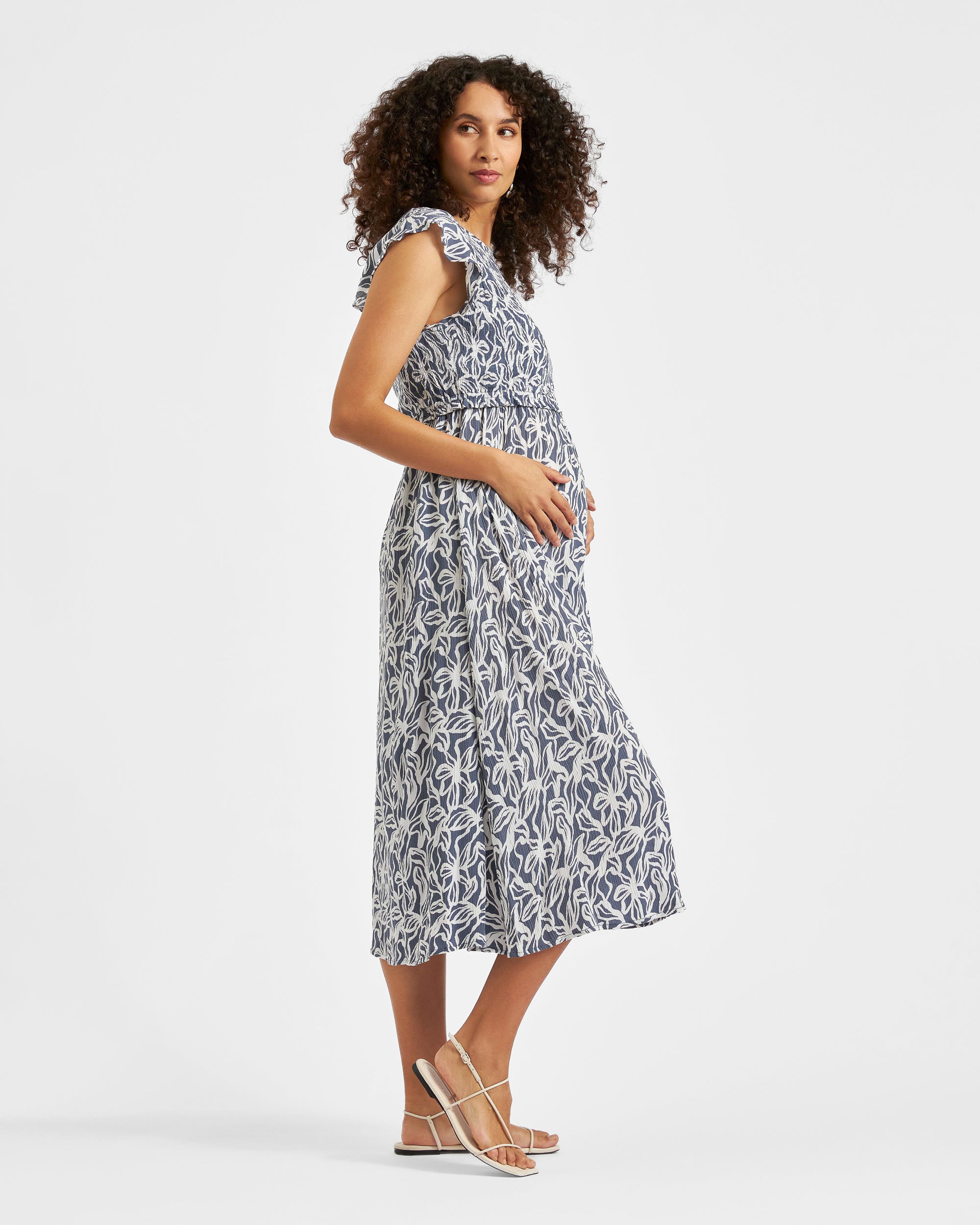 Edie Nursing Dress Washed Indigo / White
