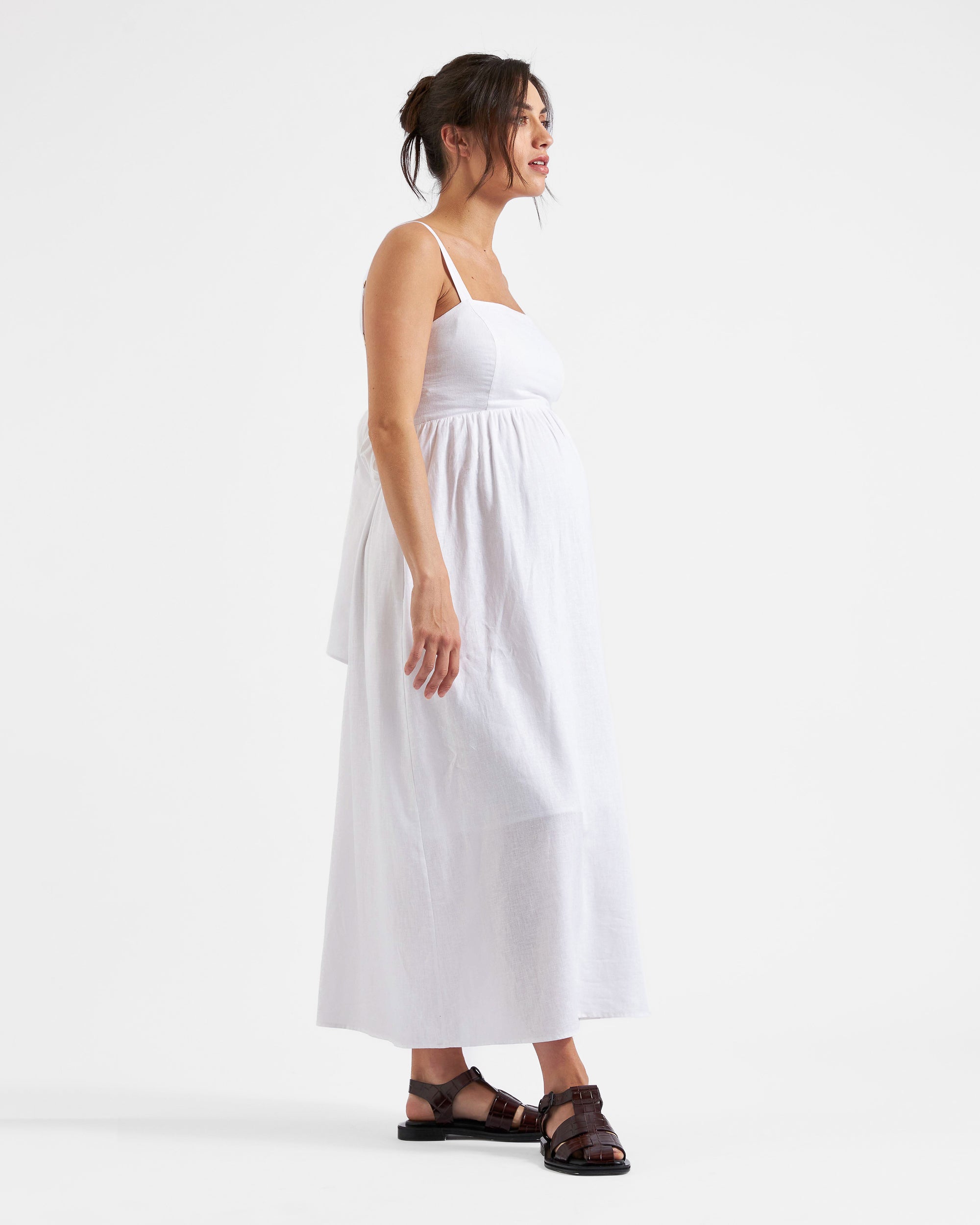 Simone Tie Back Linen Dress White