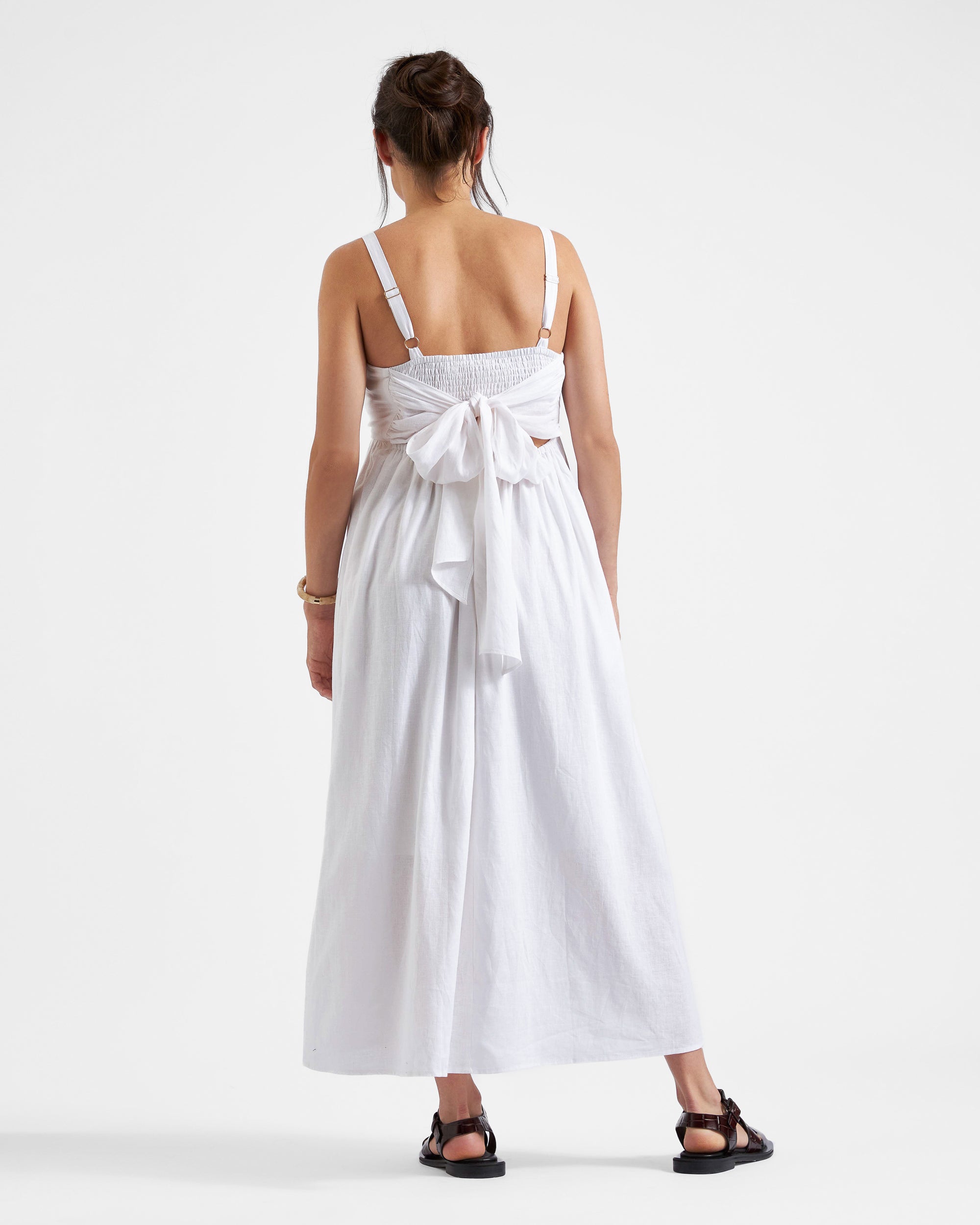 Simone Tie Back Linen Dress White