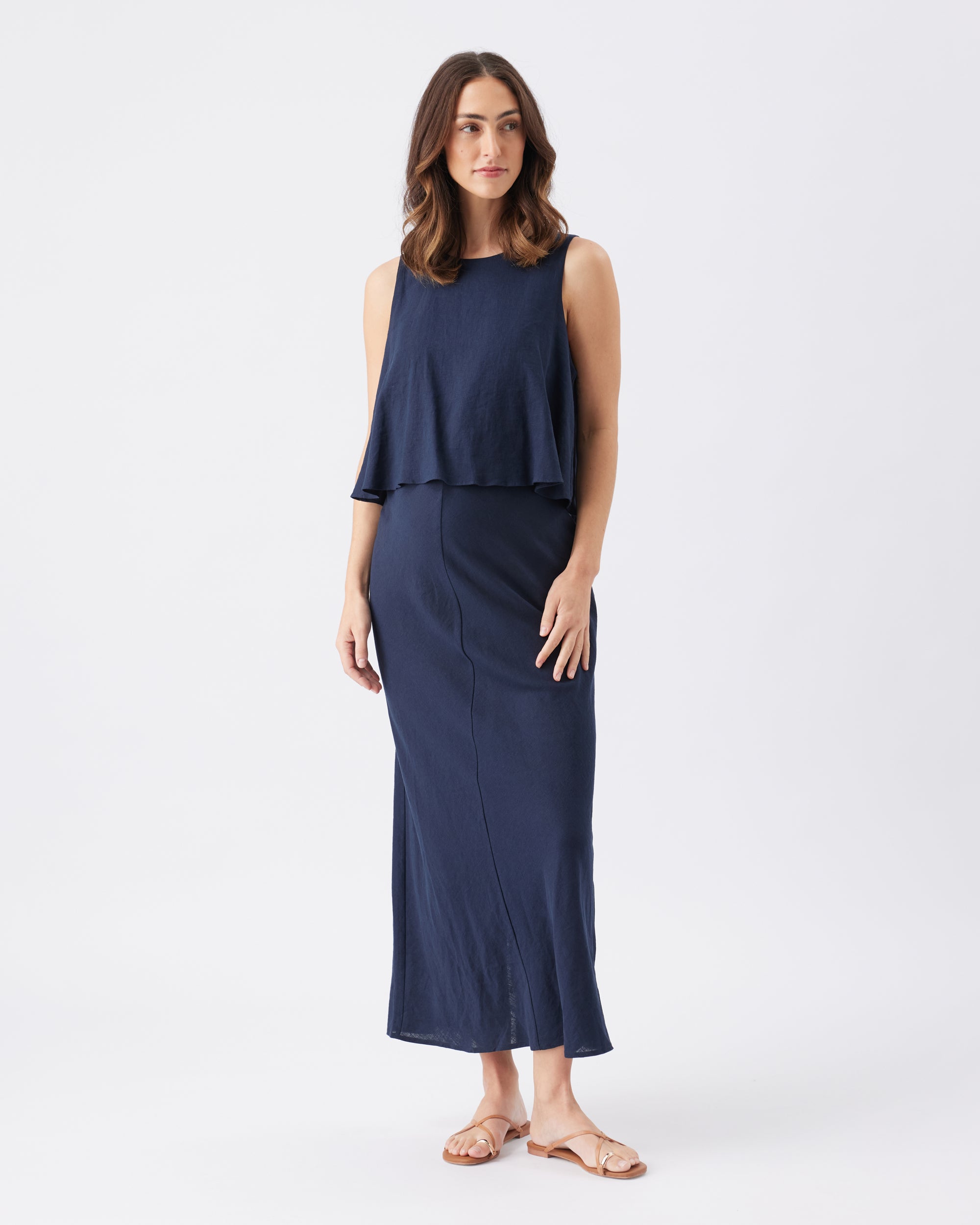 Lena Linen Nursing Dress Navy