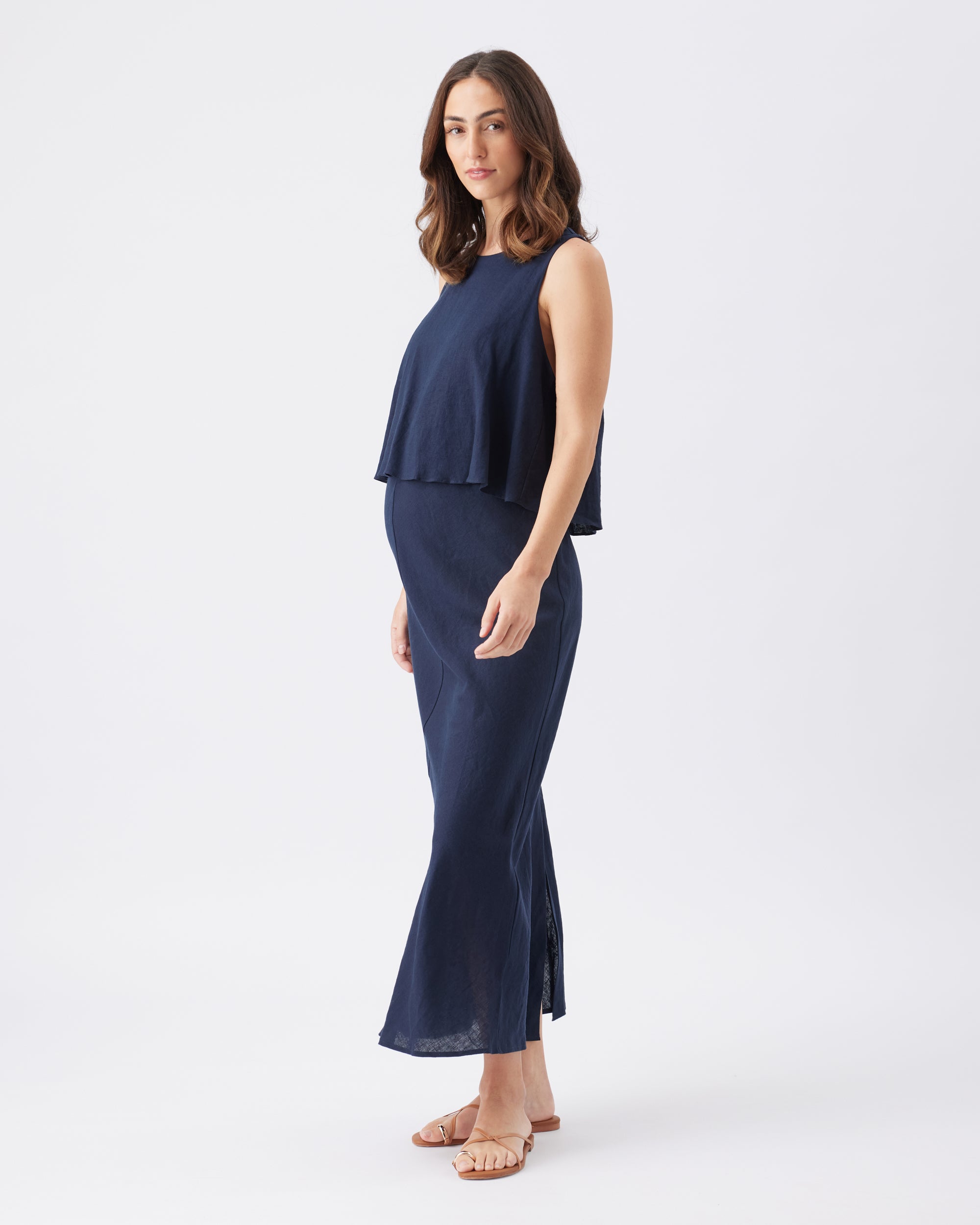 Lena Linen Nursing Dress Navy