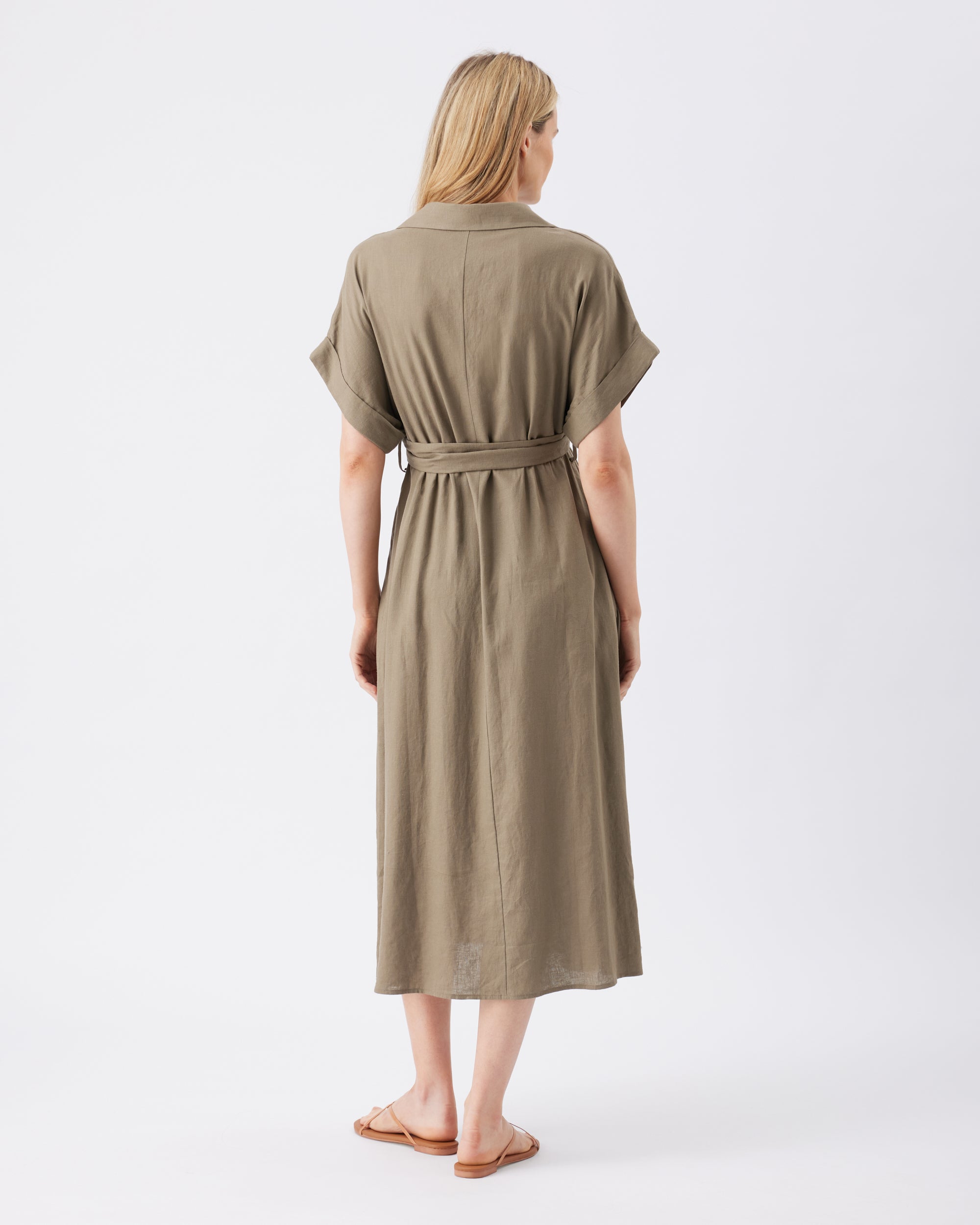 Amy Linen Nursing Shirt Dress Olive