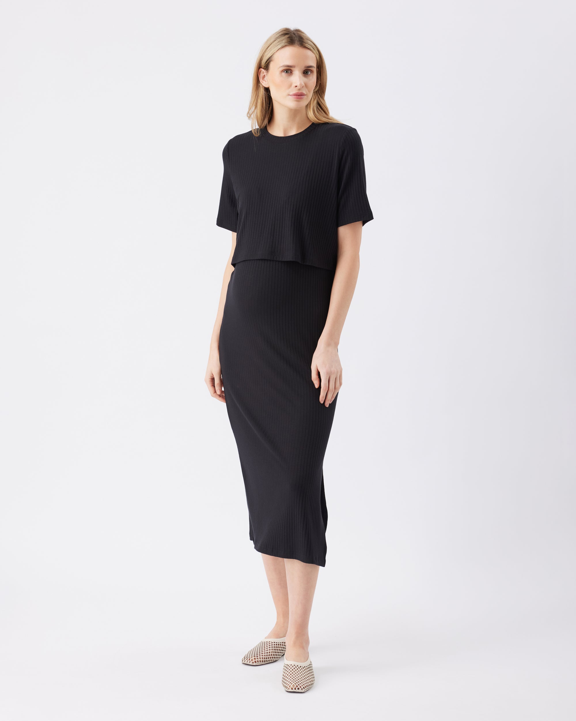 Ivy Rib Nursing Dress Black