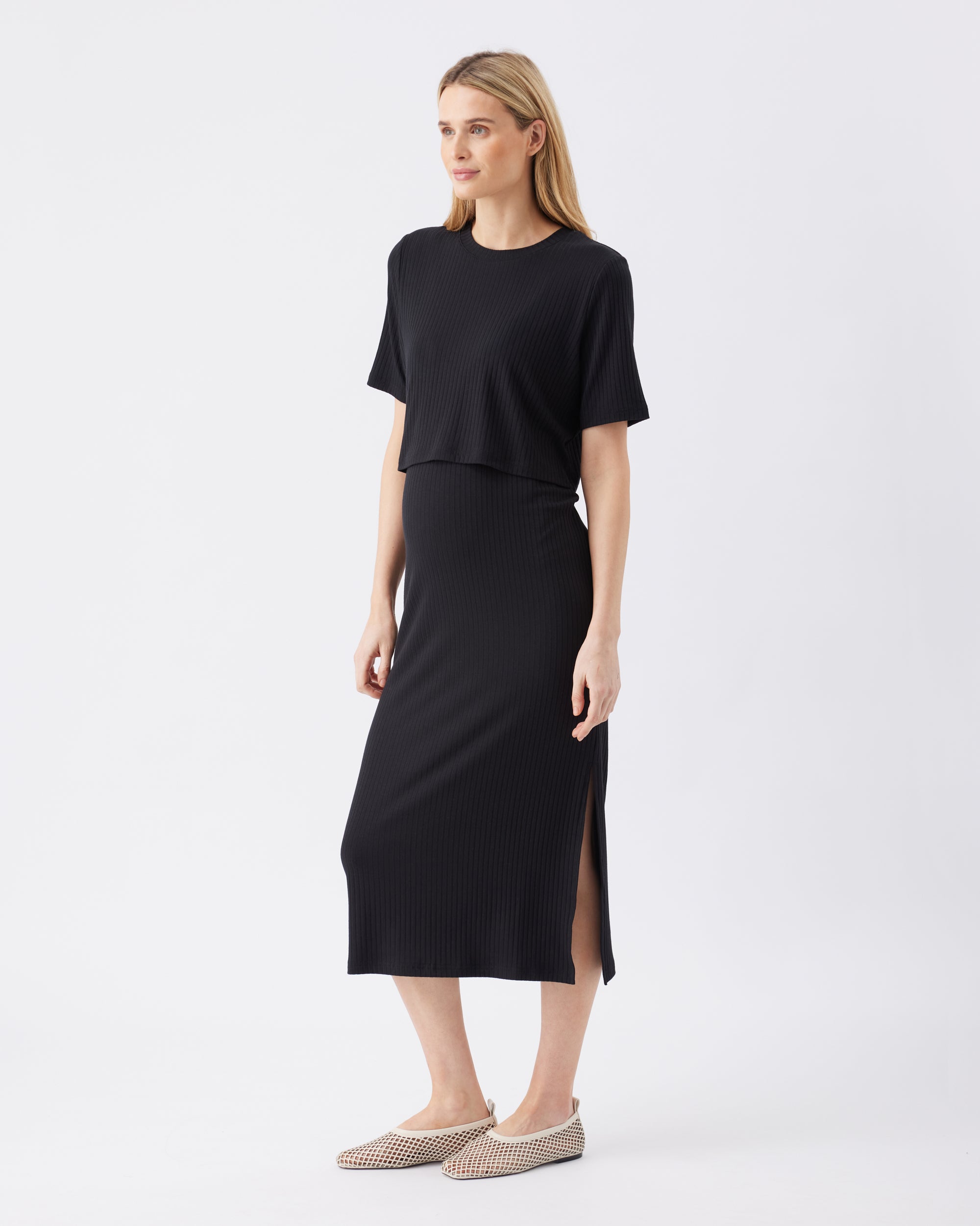 Ivy Rib Nursing Dress Black