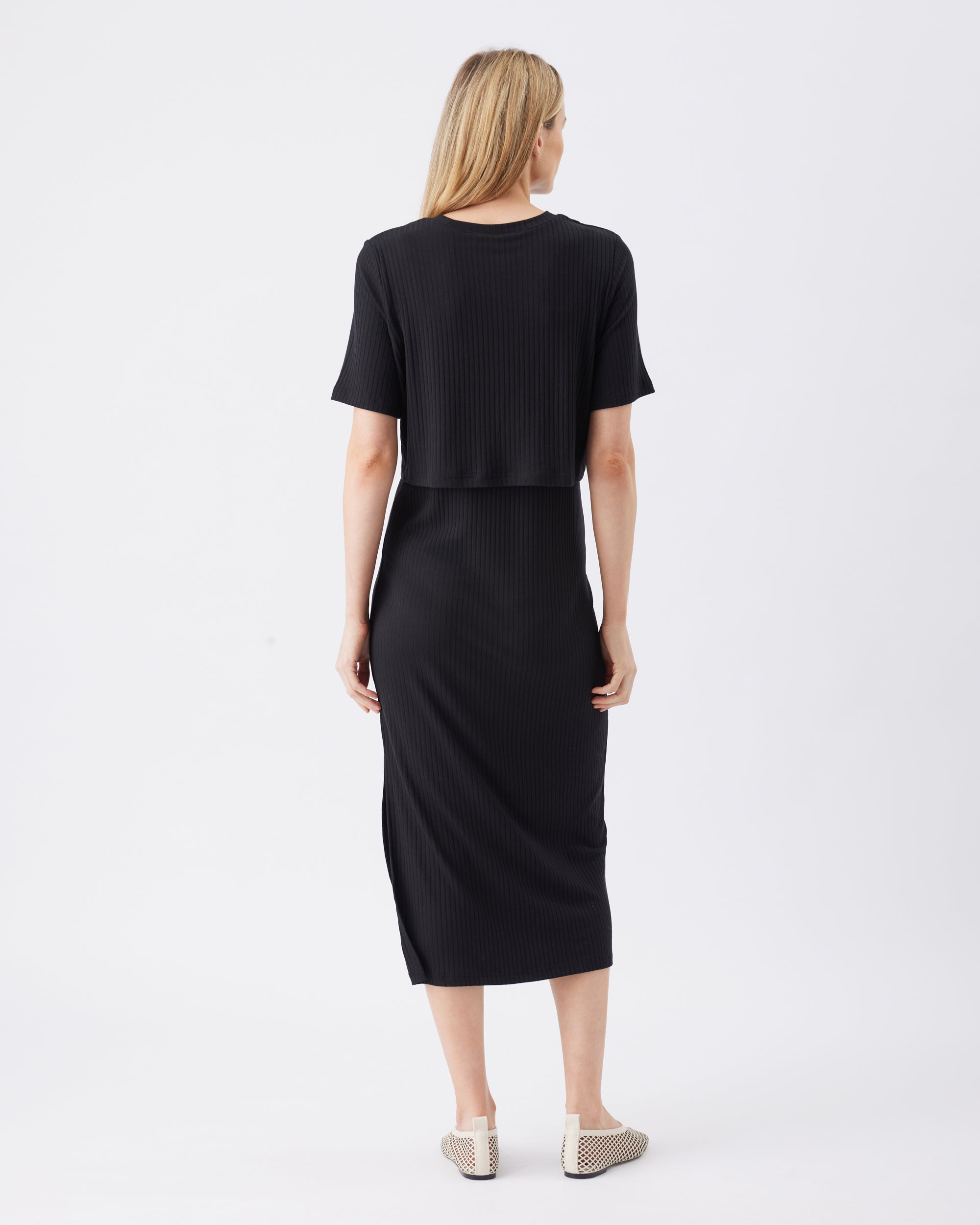 Ivy Rib Nursing Dress Black