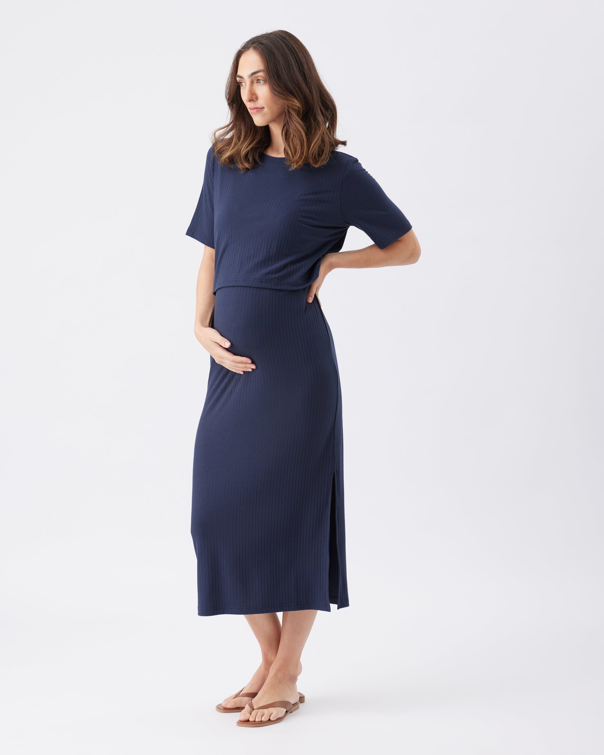 Ivy Rib Nursing Dress Navy