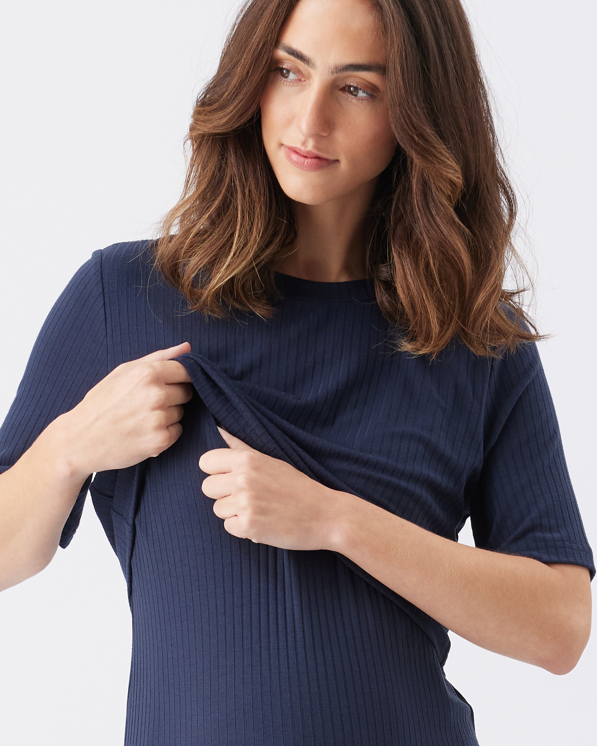 Ivy Rib Nursing Dress Navy