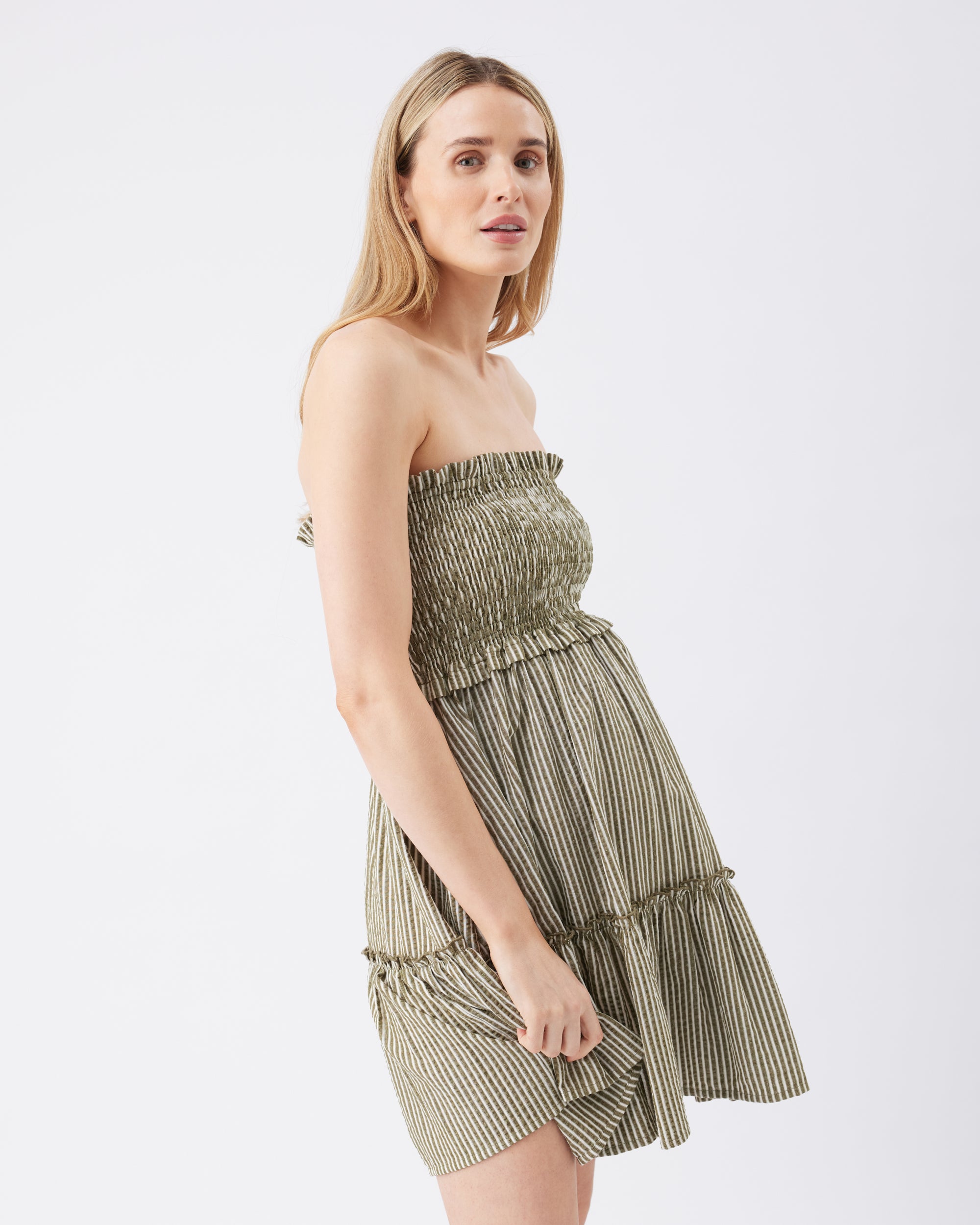 Gabby Tiered Dress Khaki / White