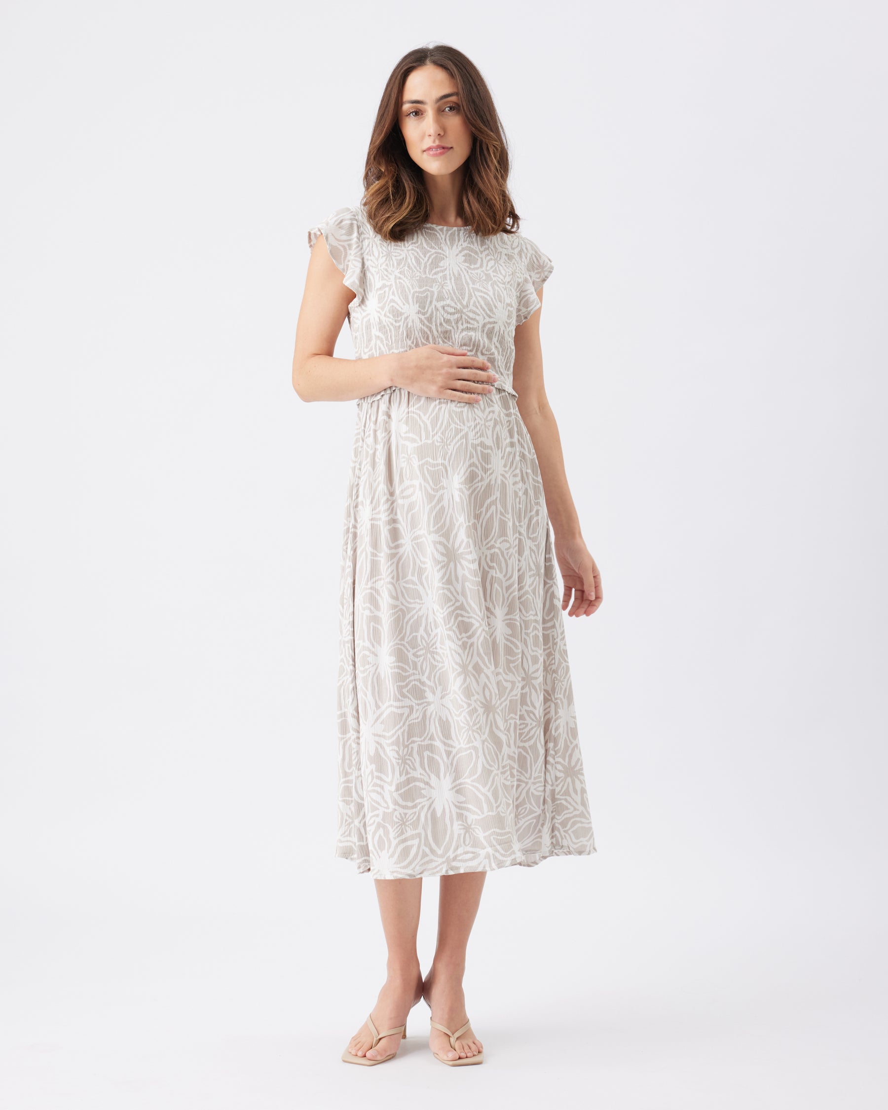 Alona Nursing Dress Sand / White