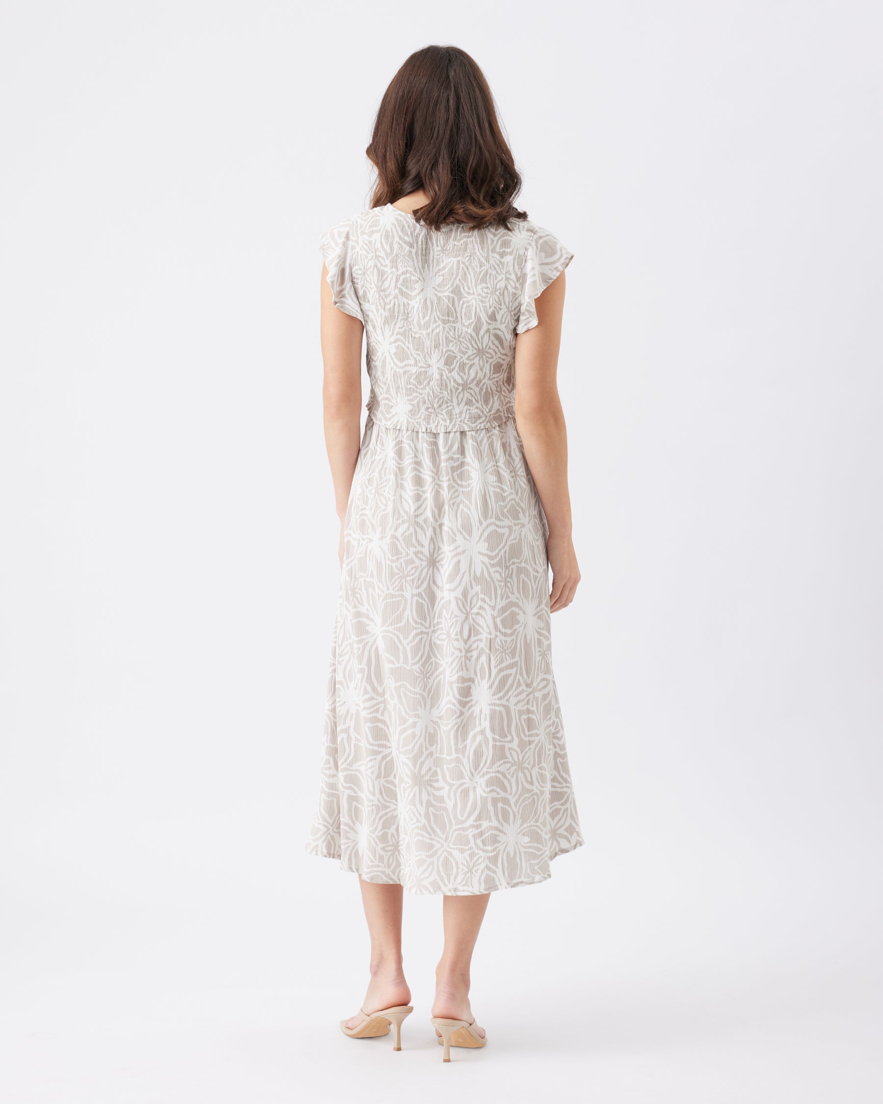 Alona Nursing Dress Sand / White
