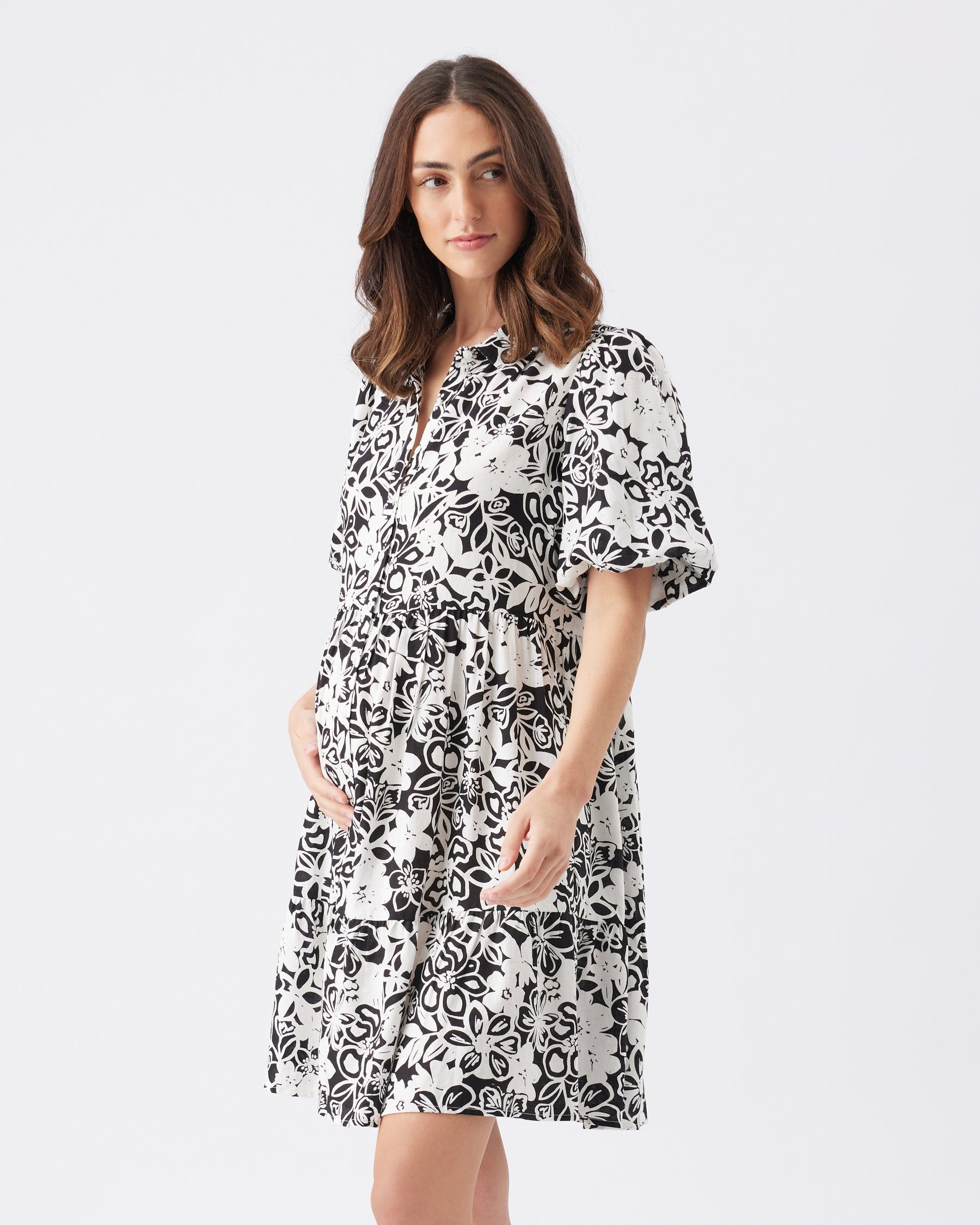 Nahla Linen Dress Black / White