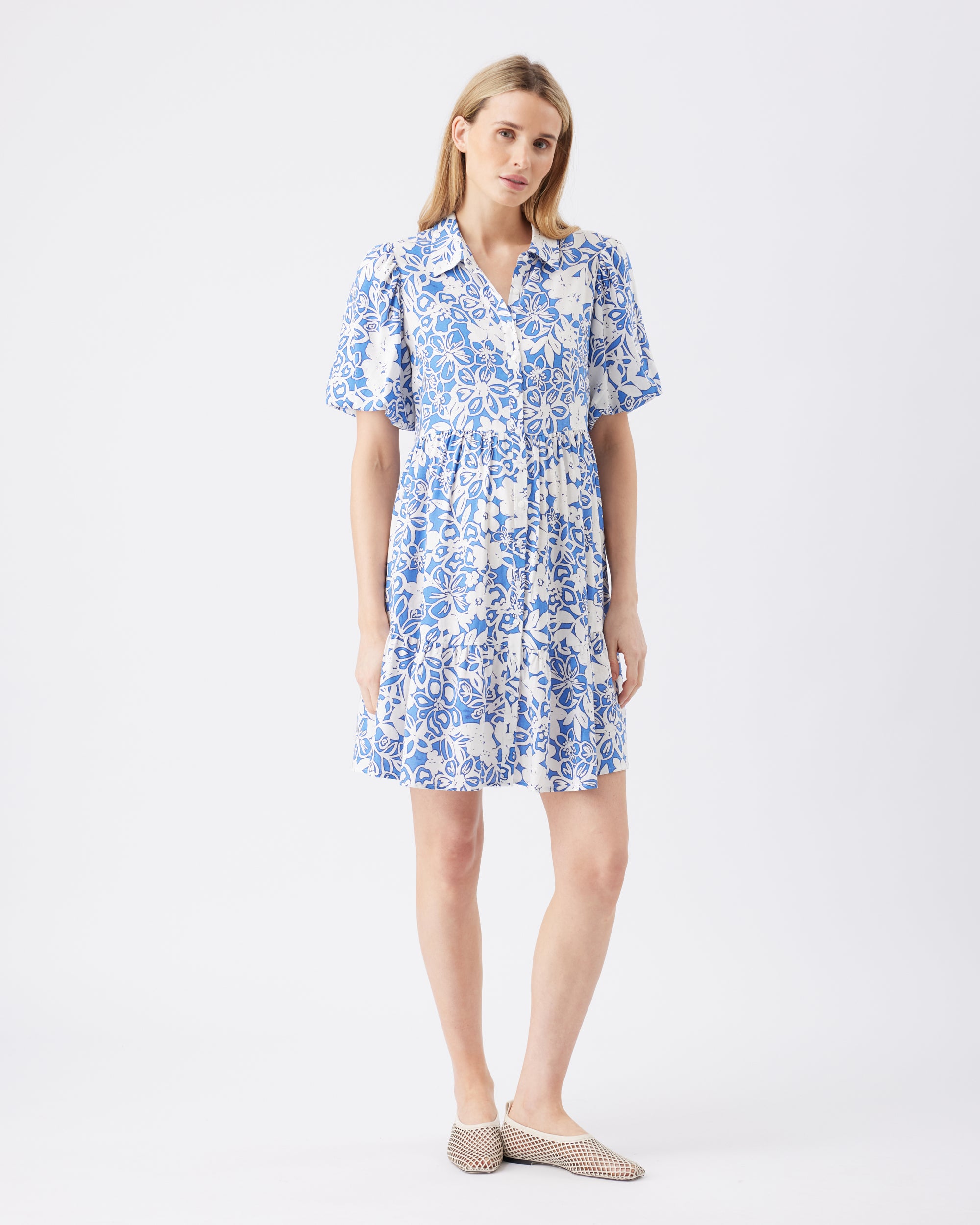 Nahla Linen Dress Royal / White