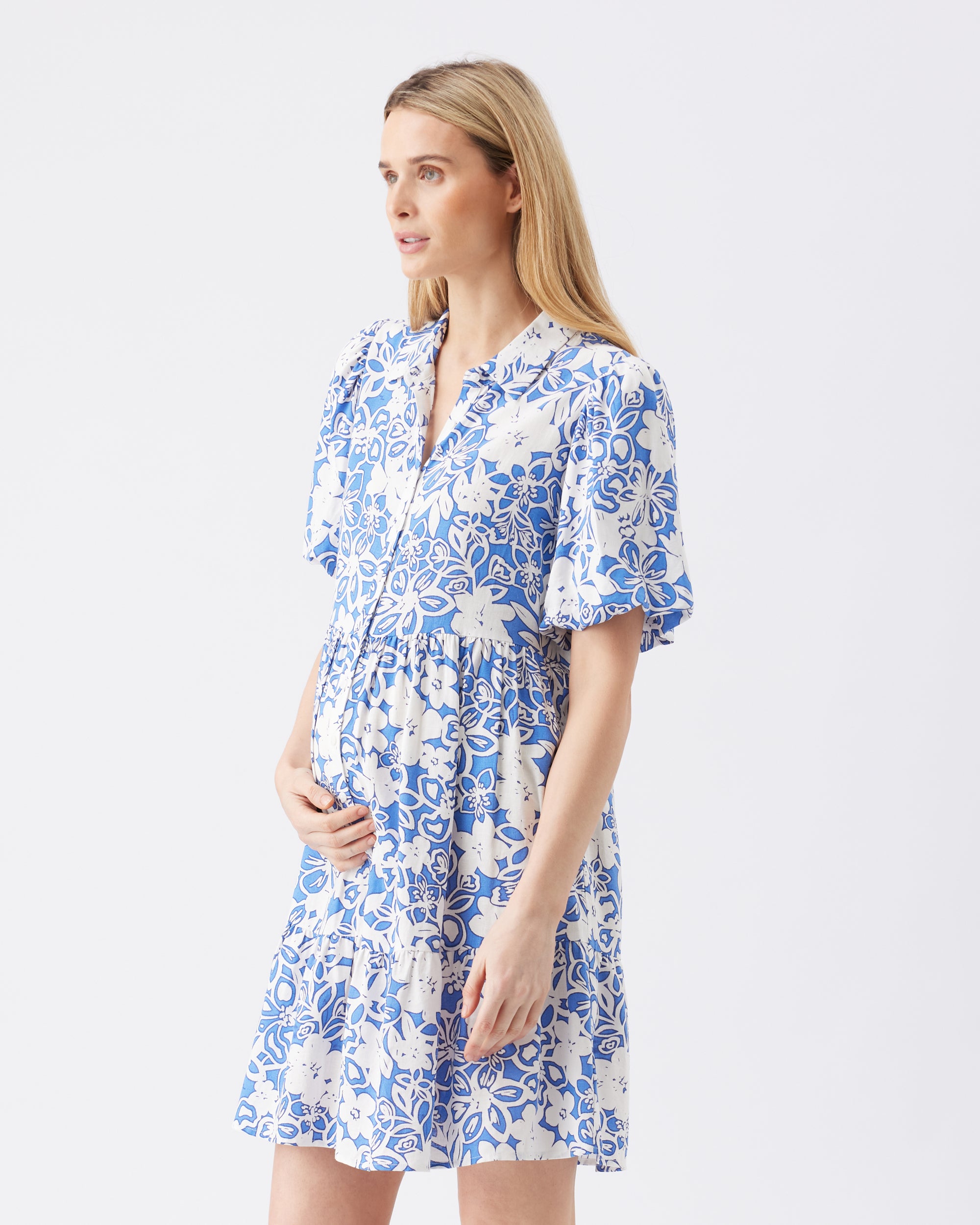 Nahla Linen Dress Royal / White