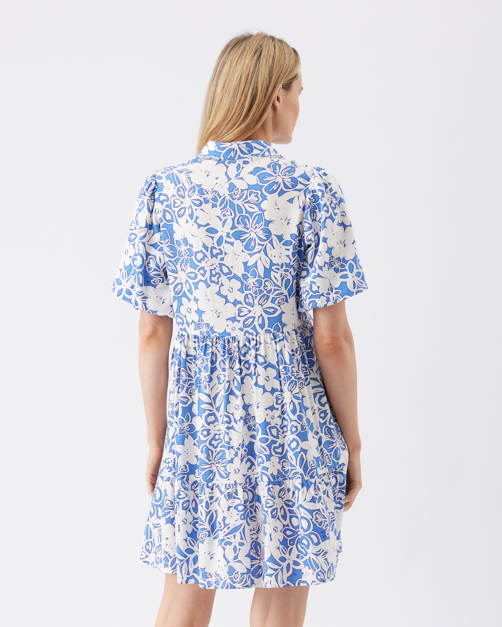 Nahla Linen Dress Royal / White