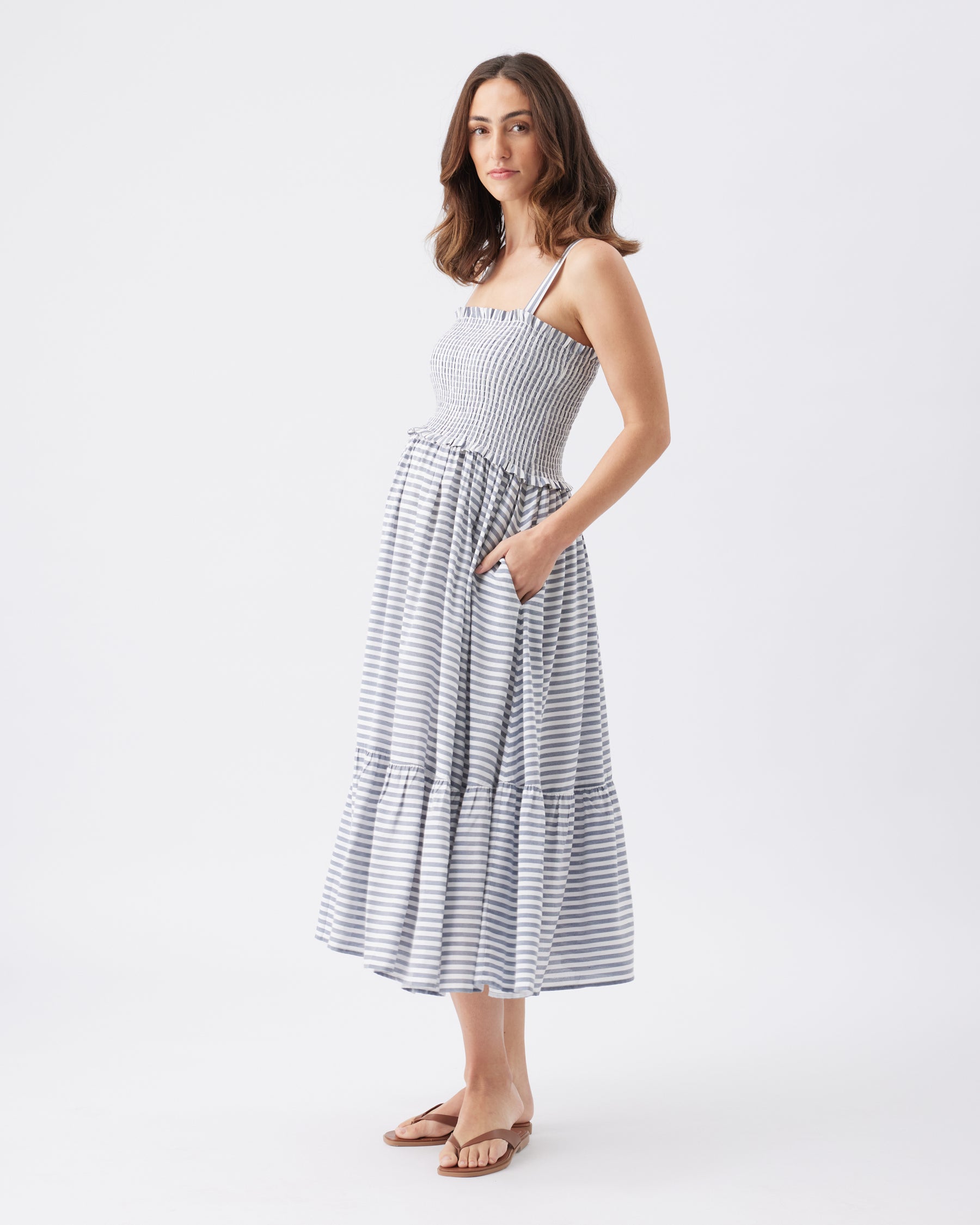 Sofia Stripe Dress Indigo / White