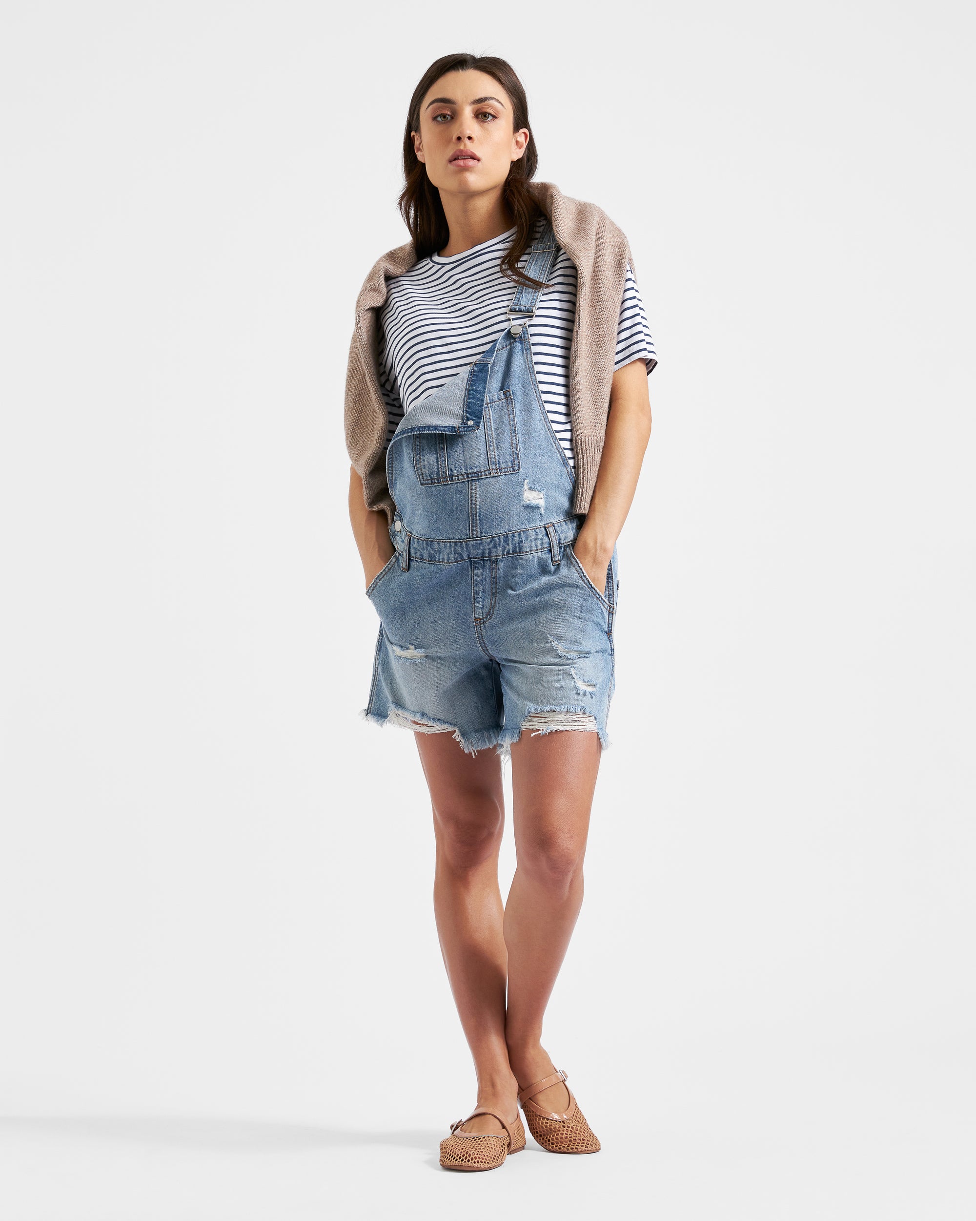 Denim Short Overalls Pale Blue - Main Image