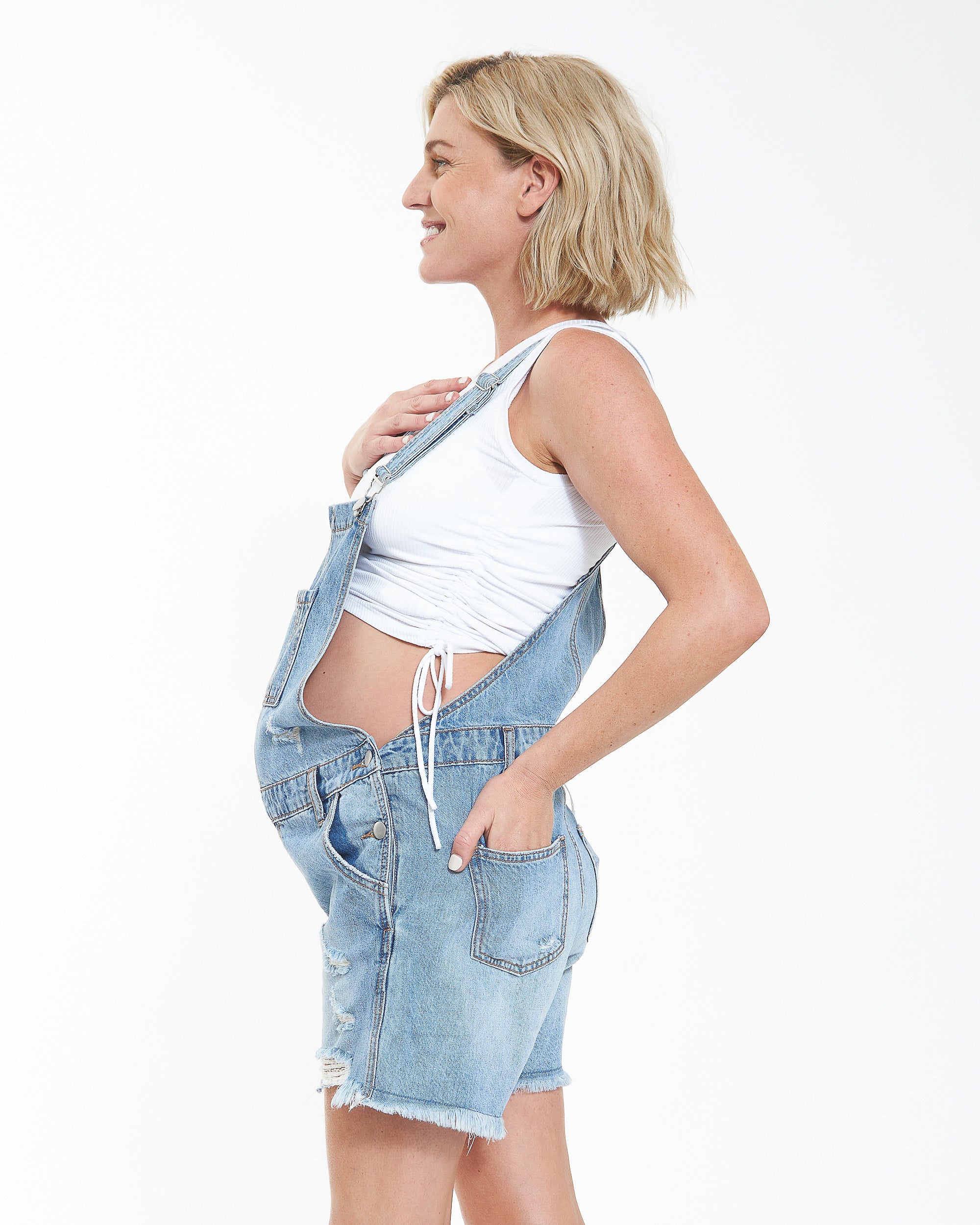 Denim Short Overalls Pale Blue