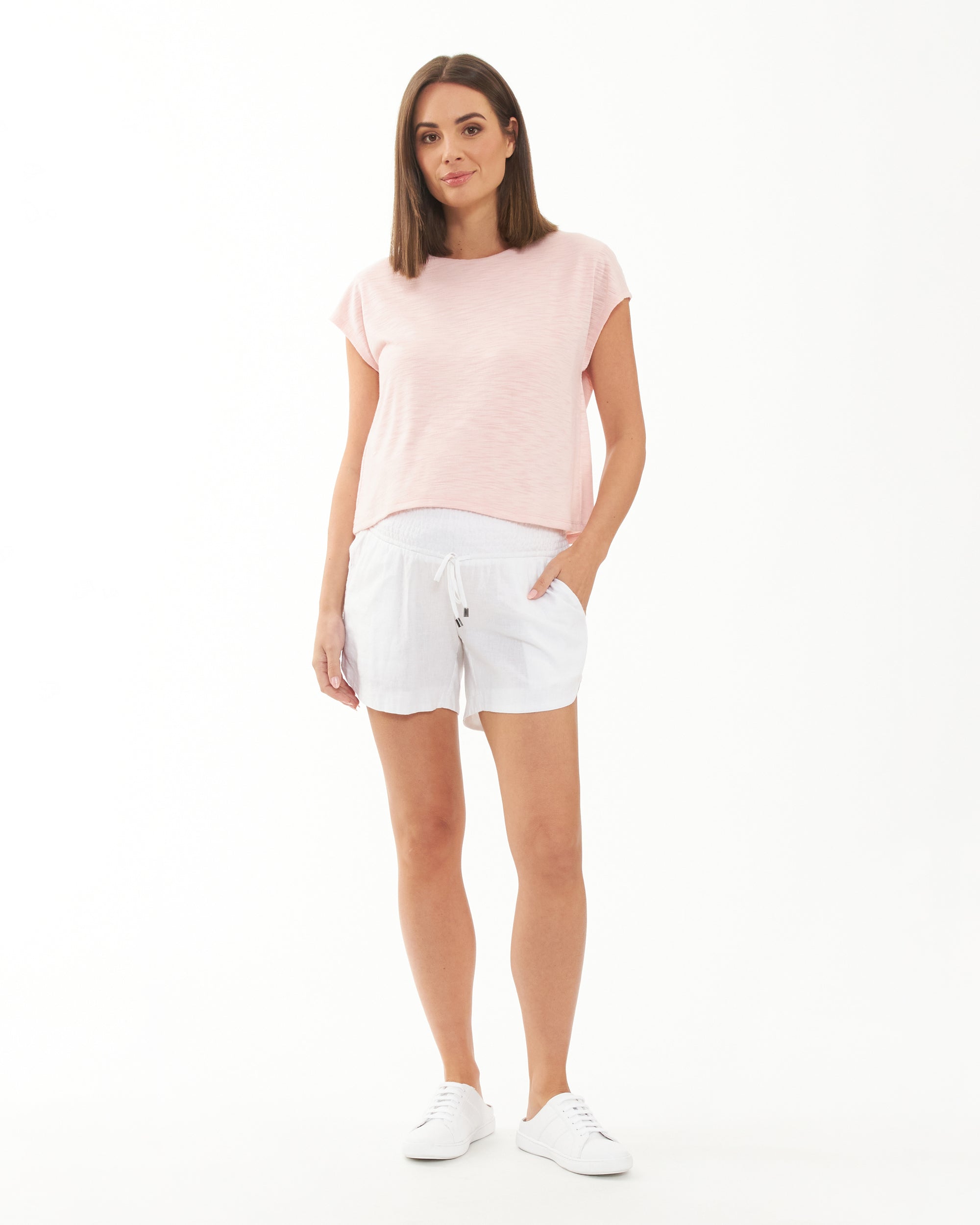 Indi Shirred Linen Short White