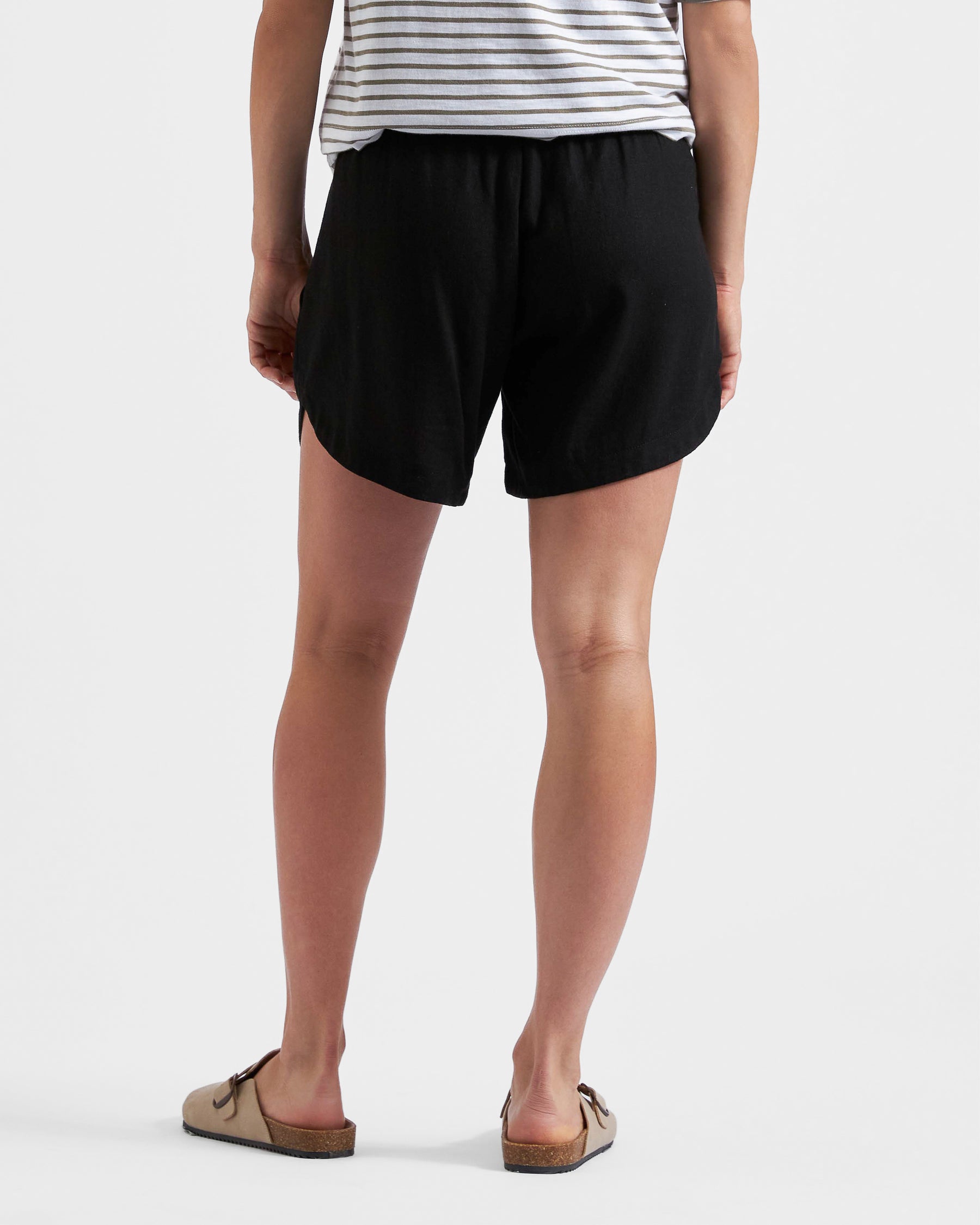Byron Shirred Linen Short Black