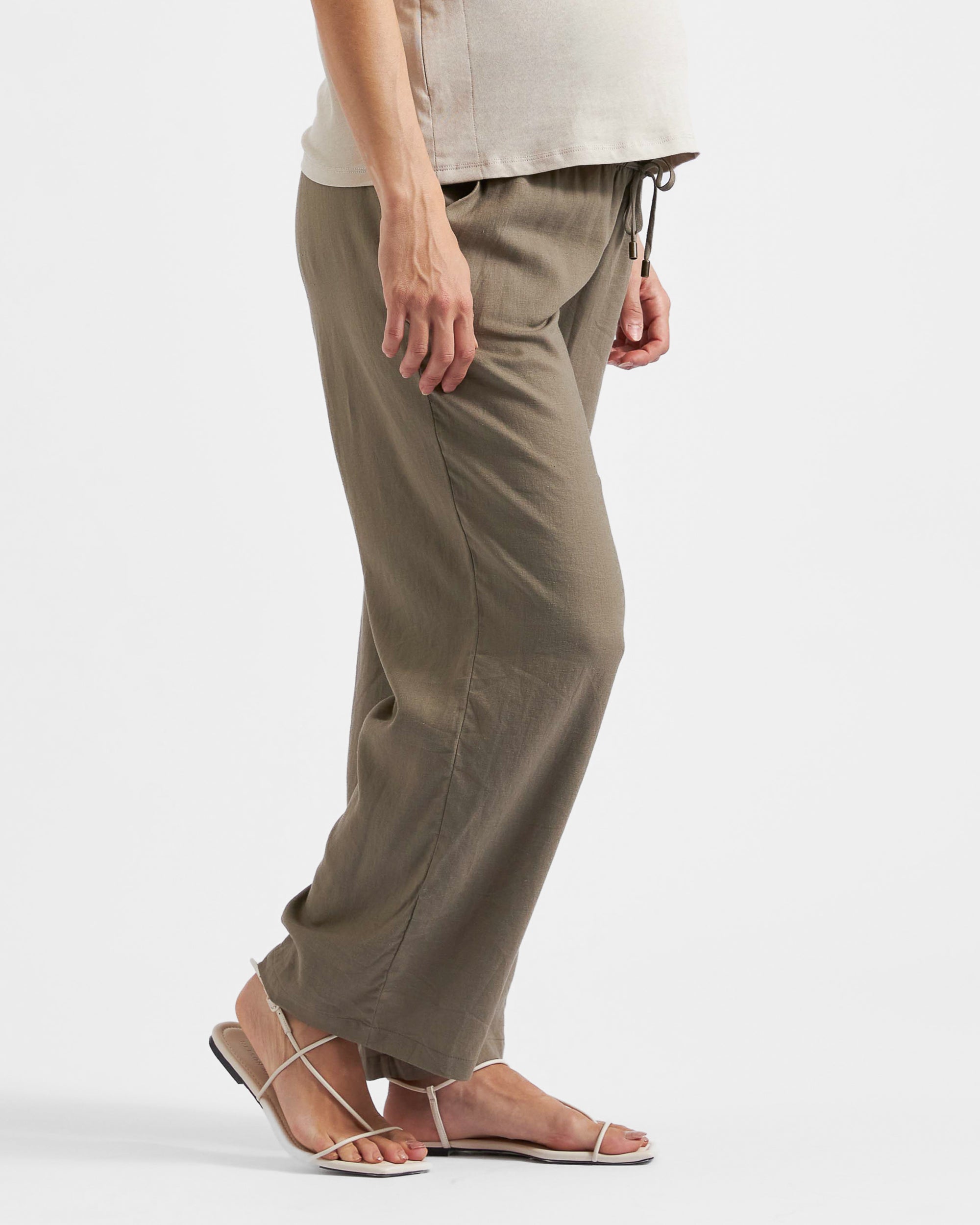 Indi Wide Leg Linen Pant Olive
