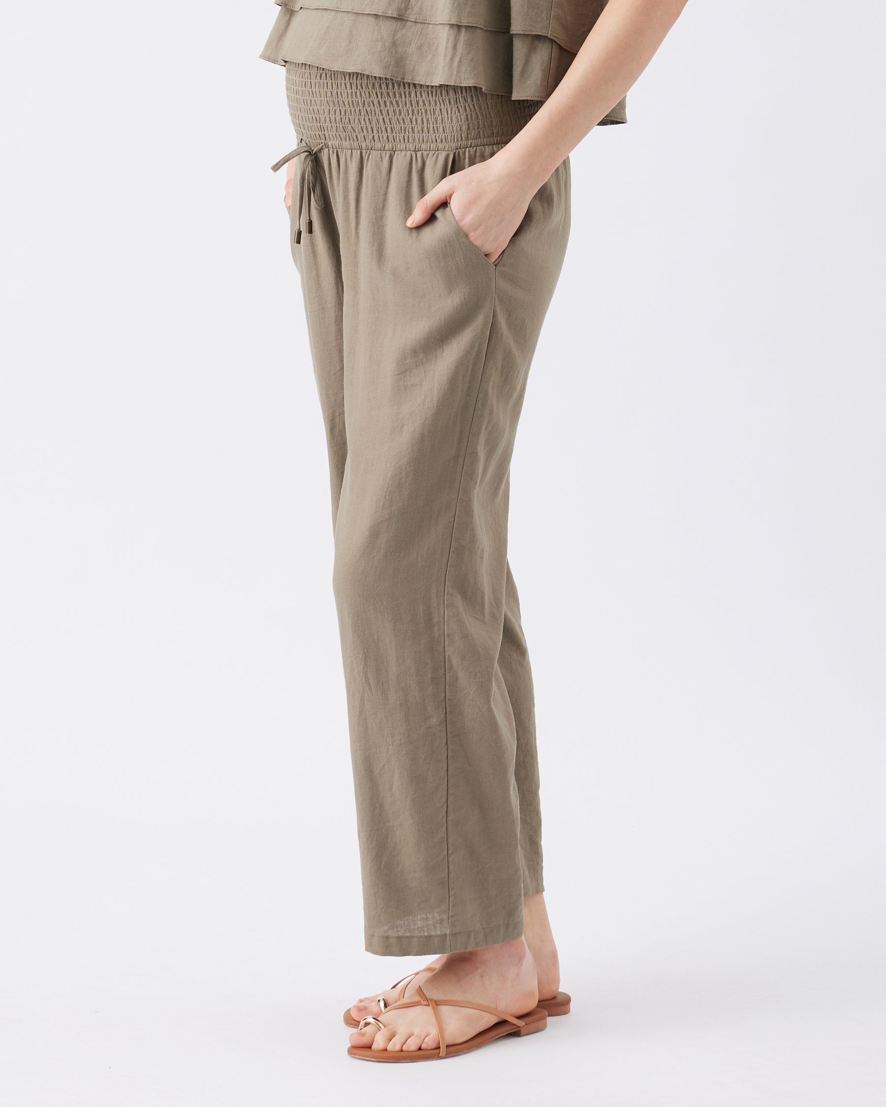 Indi Wide Leg Linen Pant Olive
