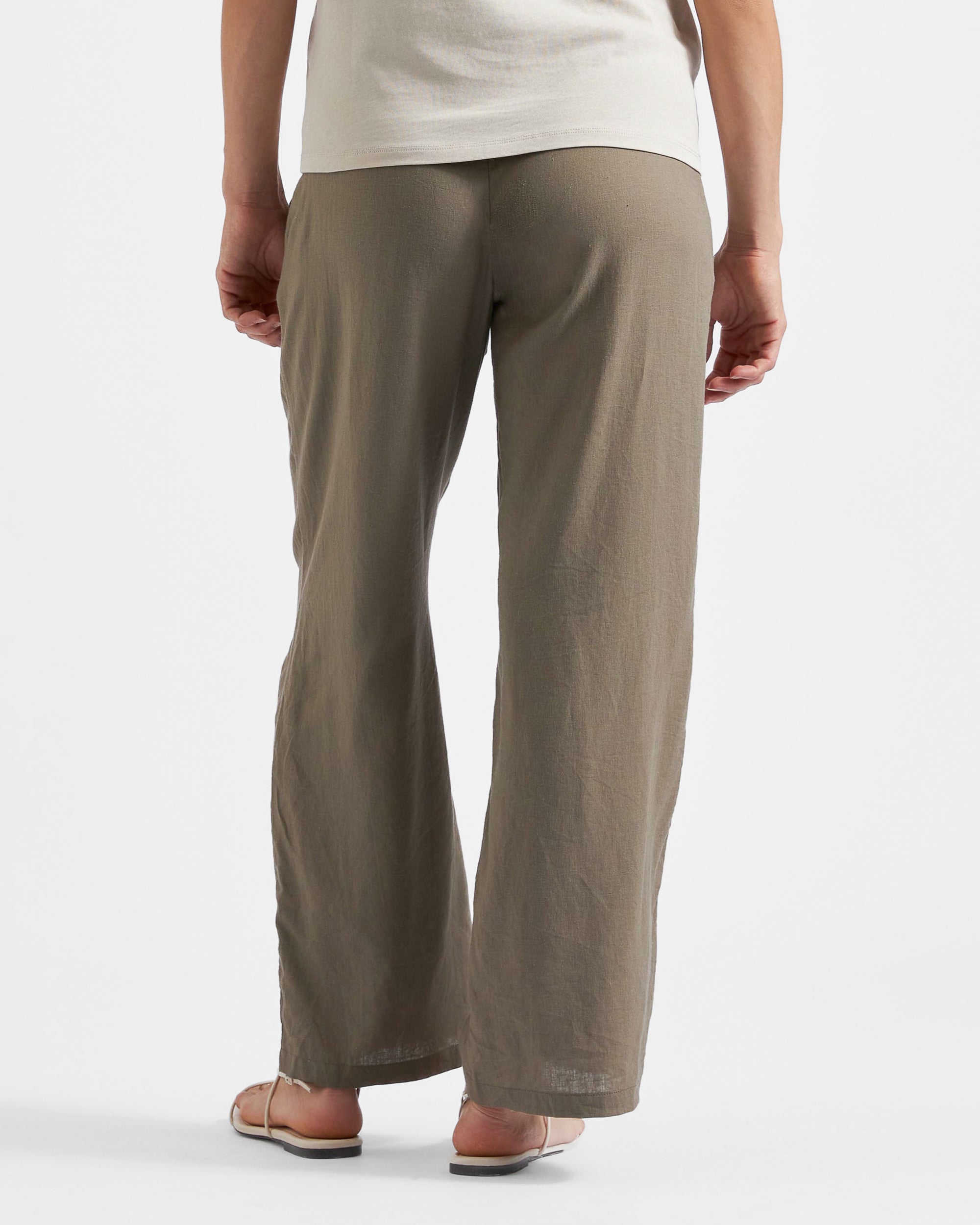 Indi Wide Leg Linen Pant Olive