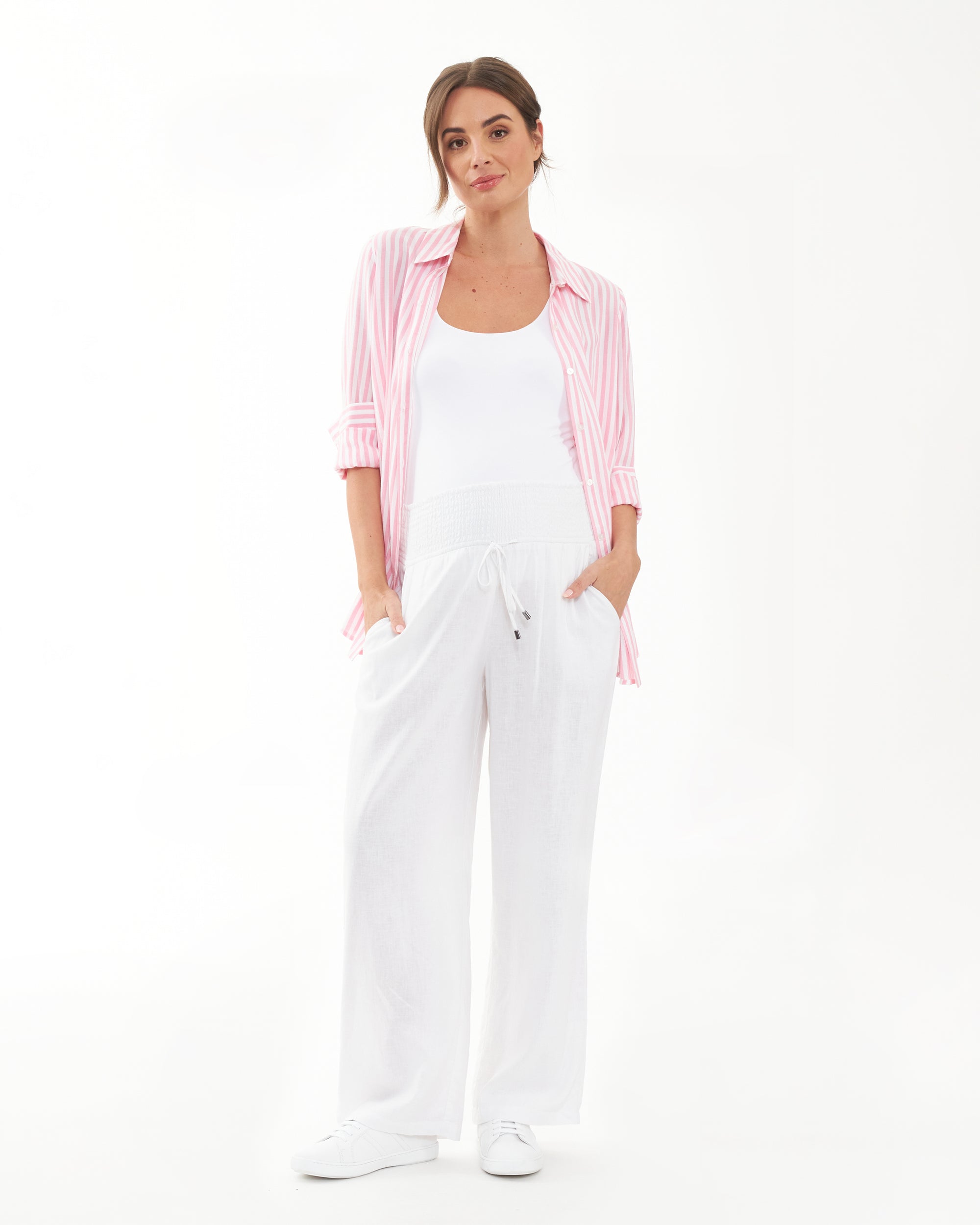 Indi Wide Leg Linen Pant White