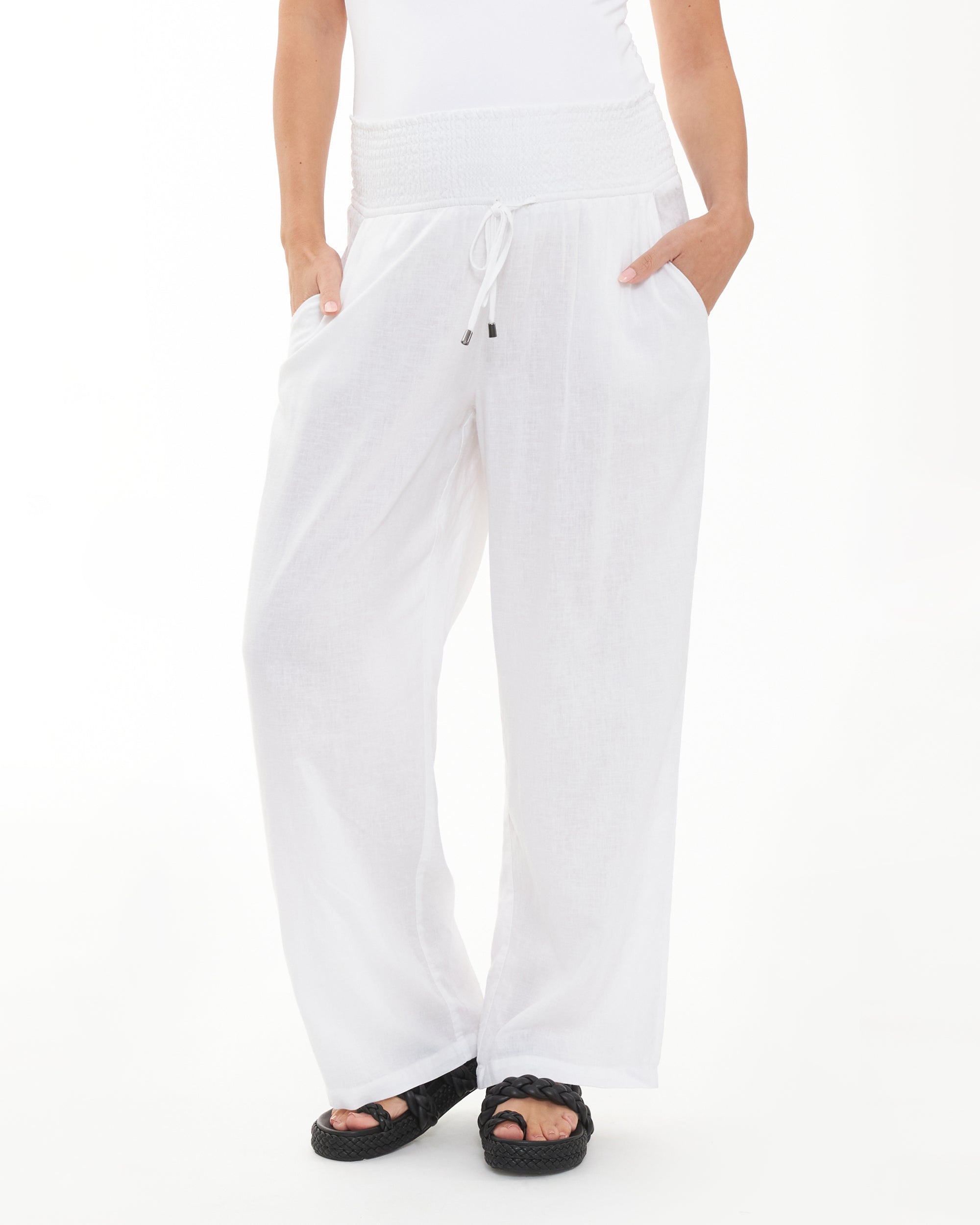 Indi Wide Leg Linen Pant White