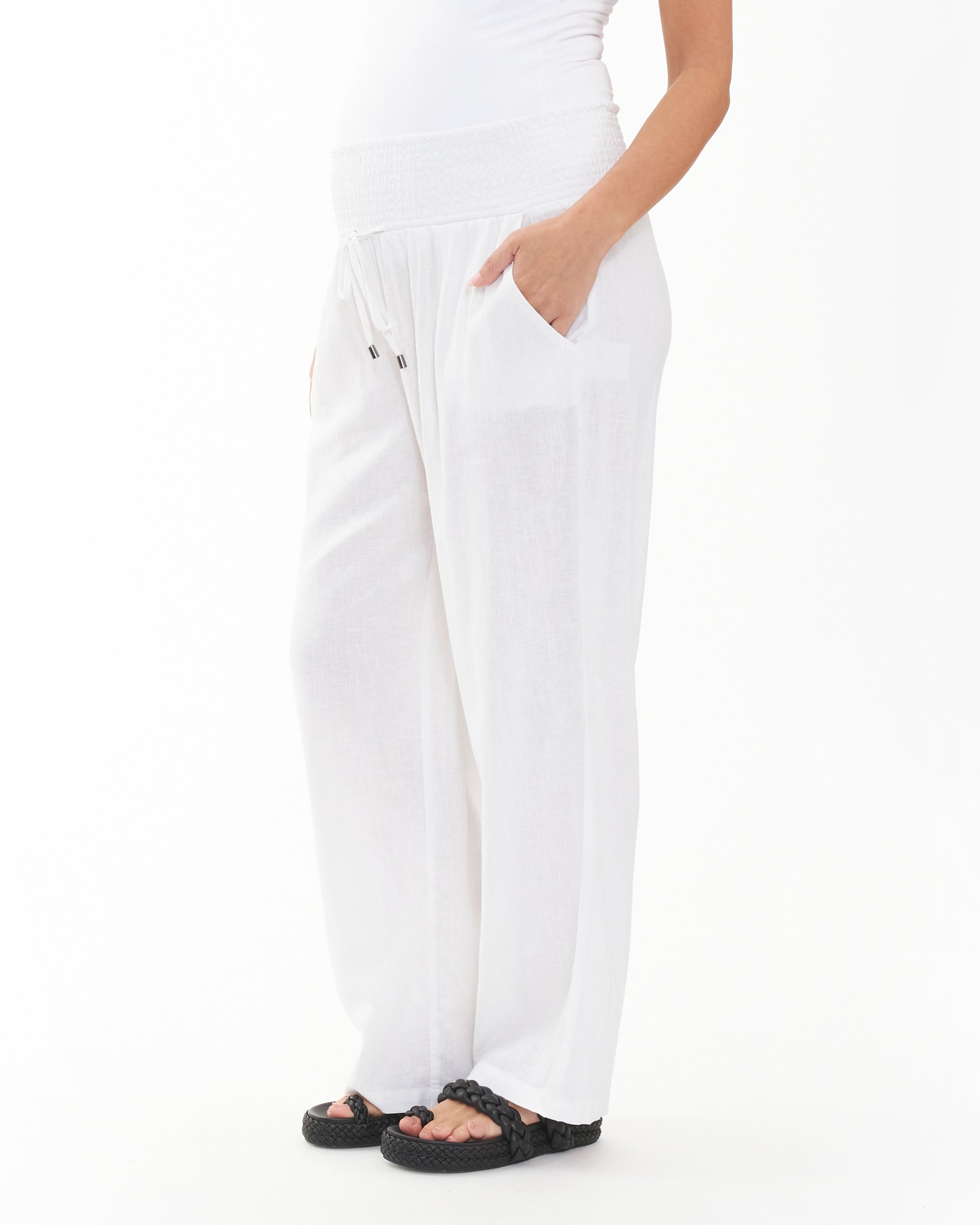 Indi Wide Leg Linen Pant White