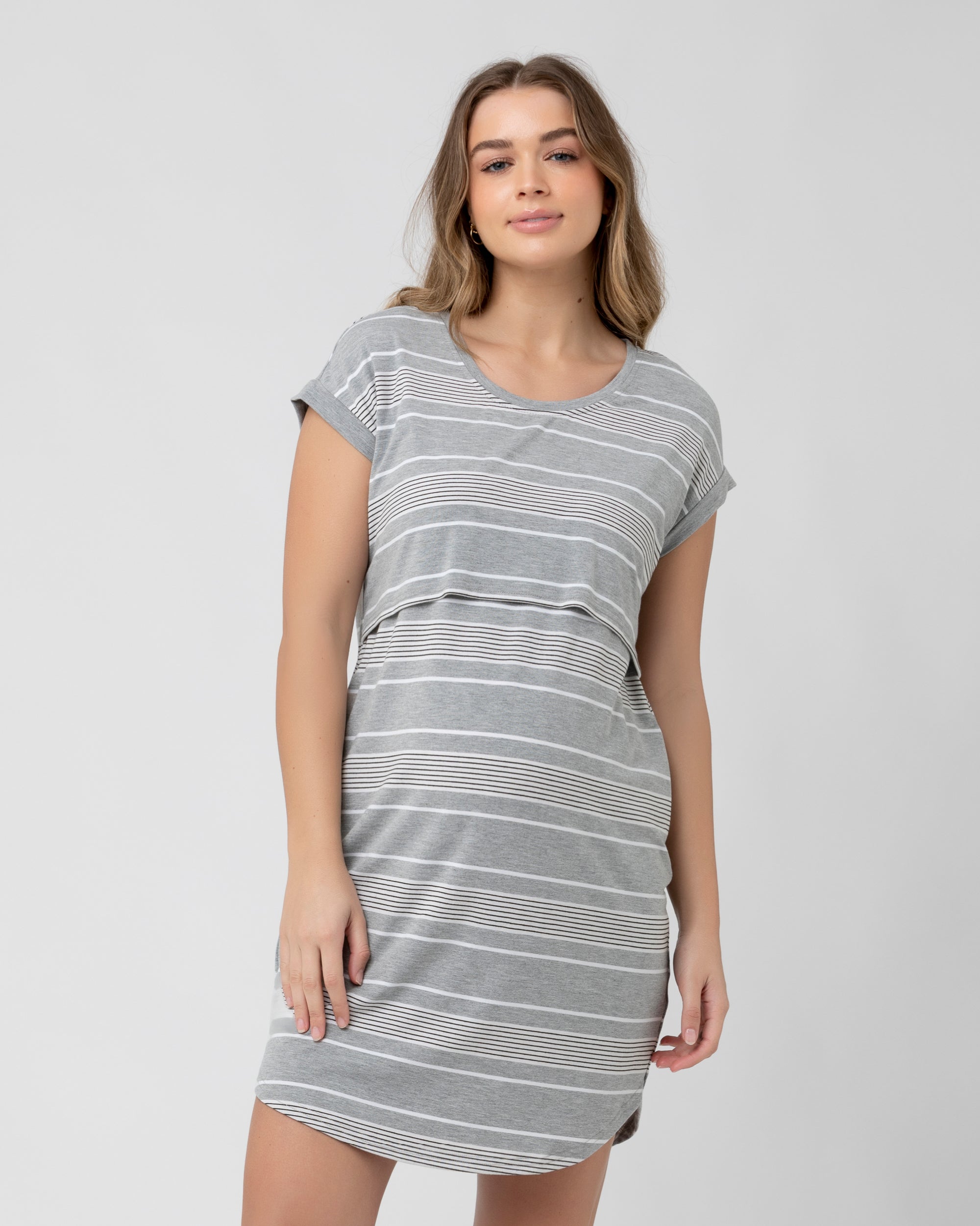 Stevie Nursing Lounge Dress Silver White Black