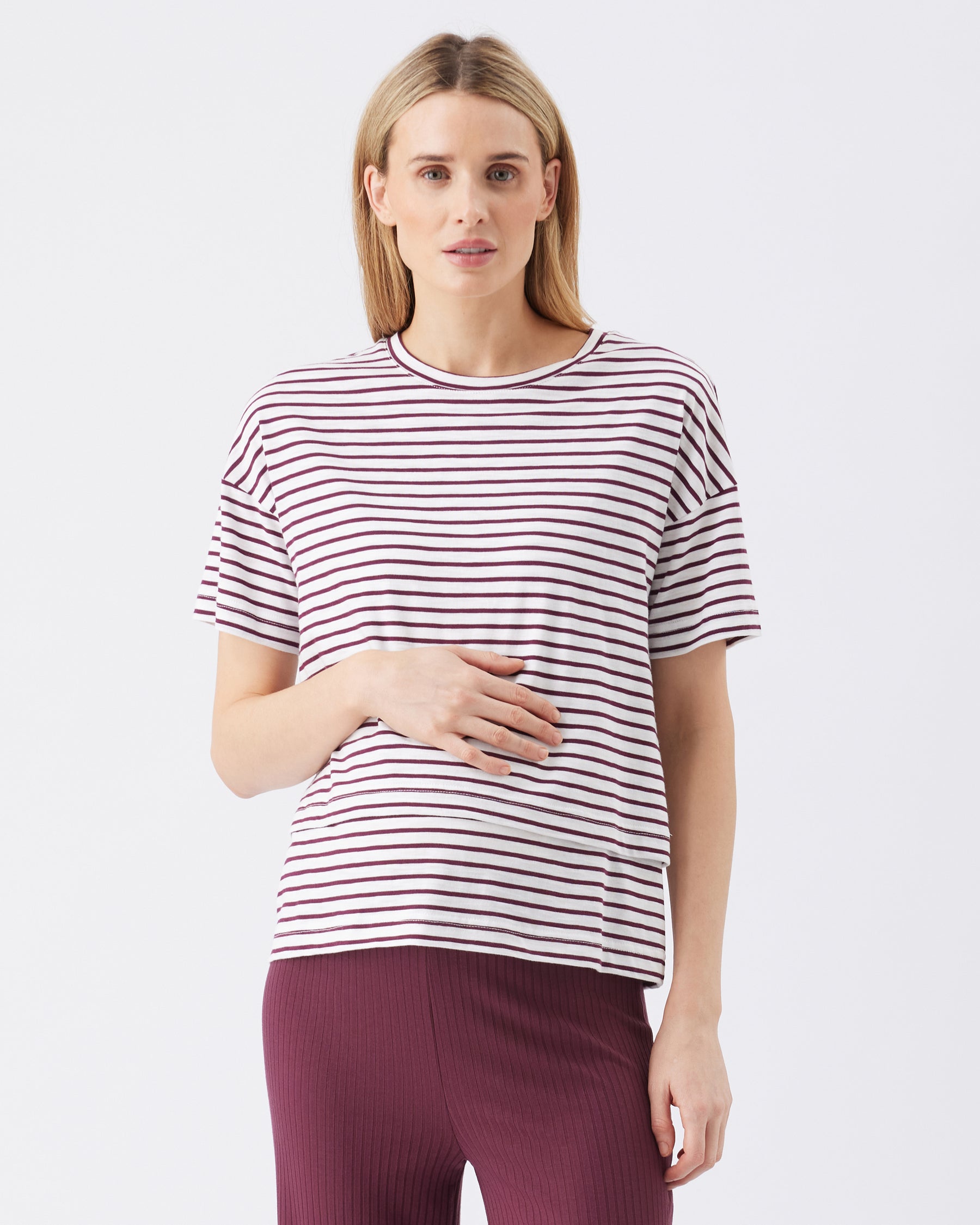 Claudette Nursing Tee White / Maroon
