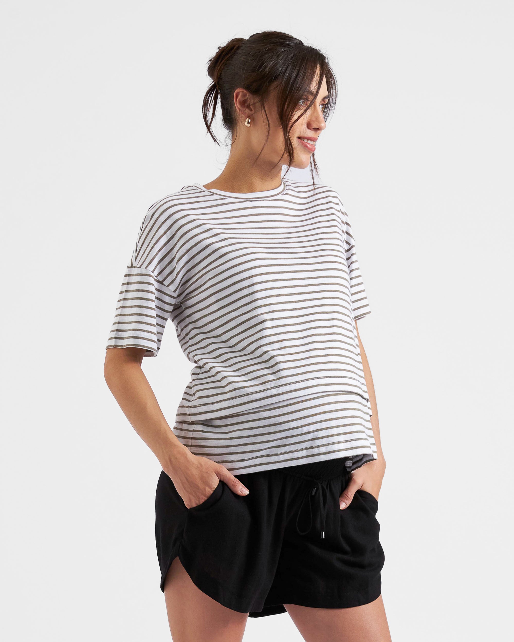 Claudette Nursing Tee White / Olive