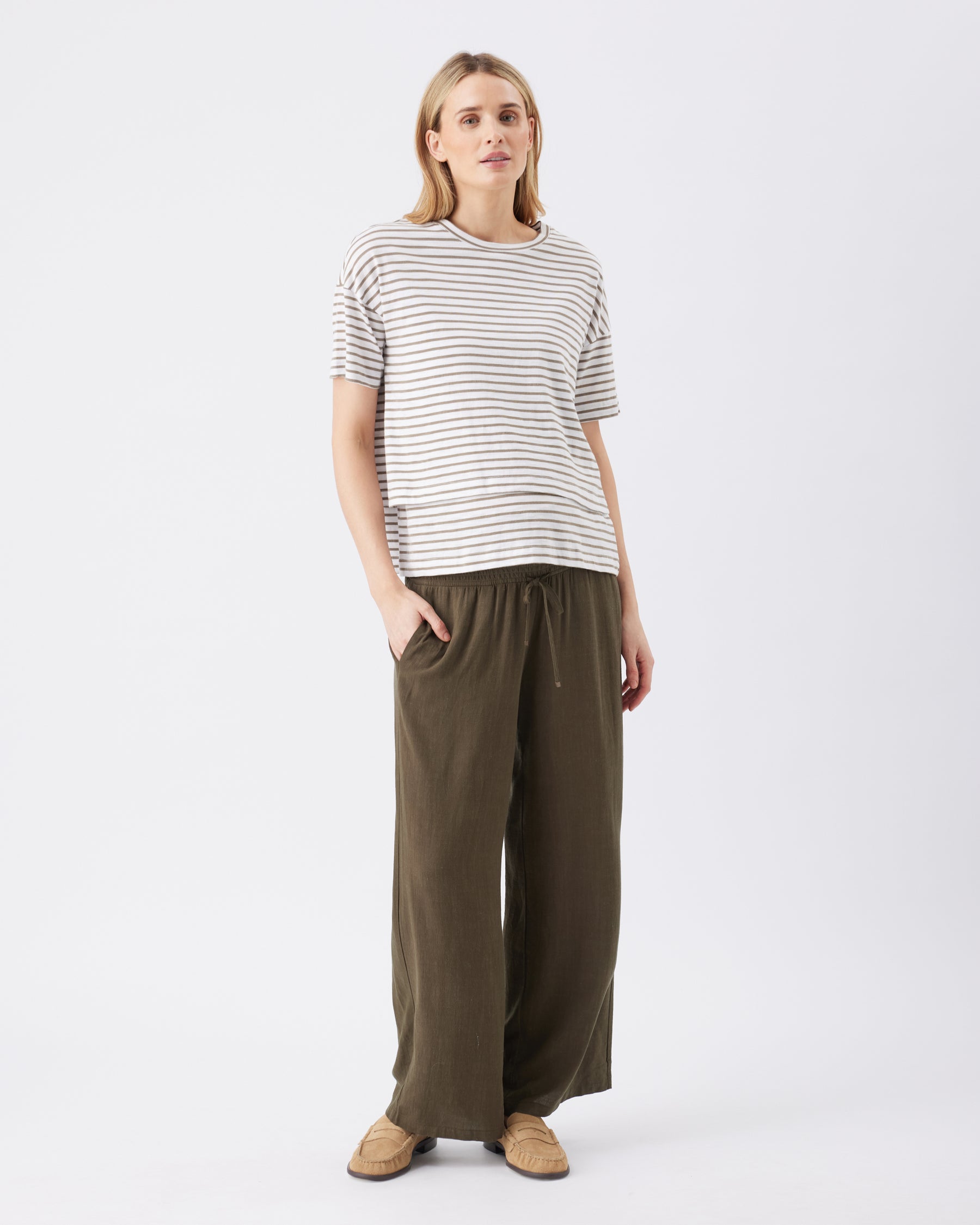 Claudette Nursing Tee White / Olive
