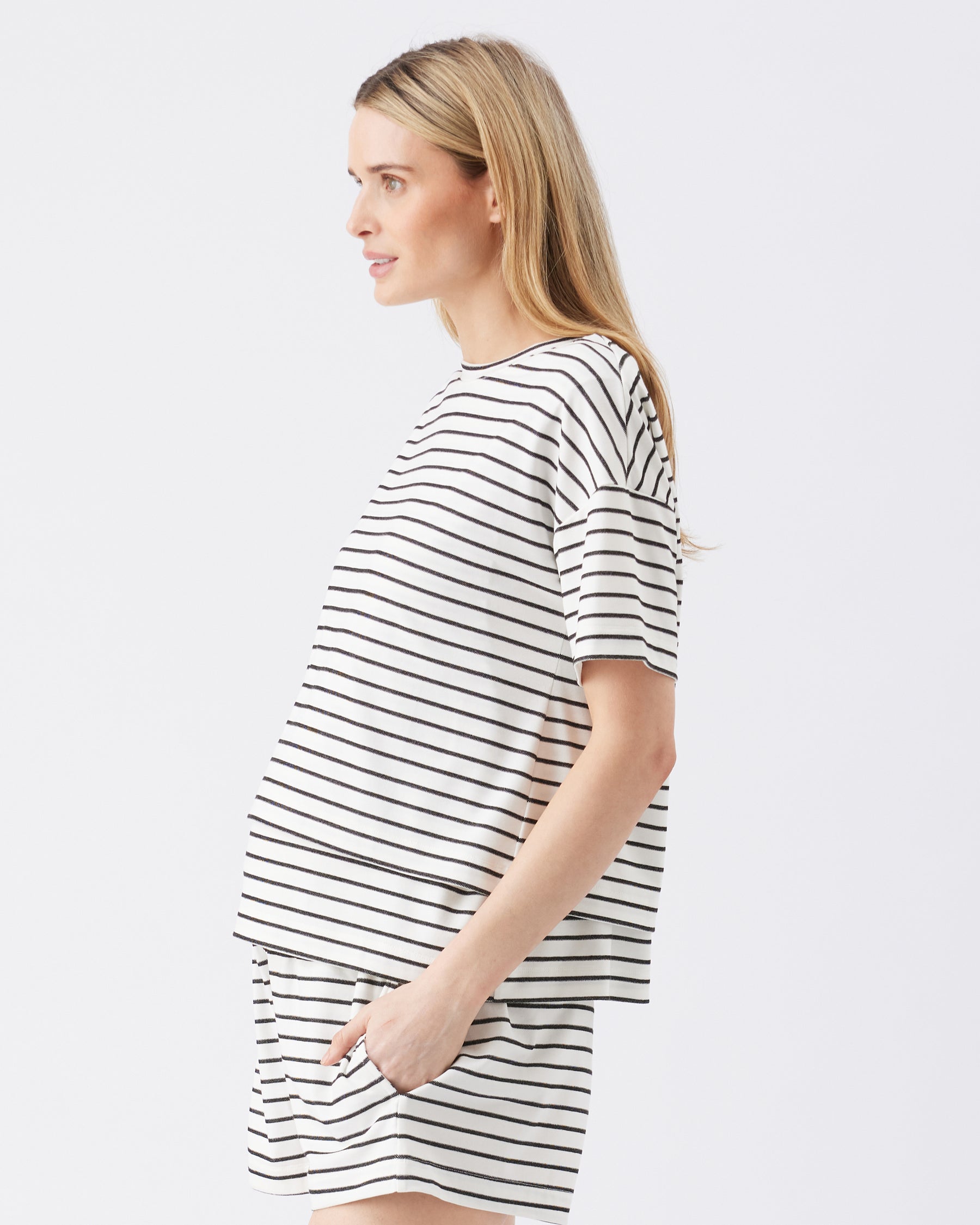 Jada Stripe Nursing Tee White / Black