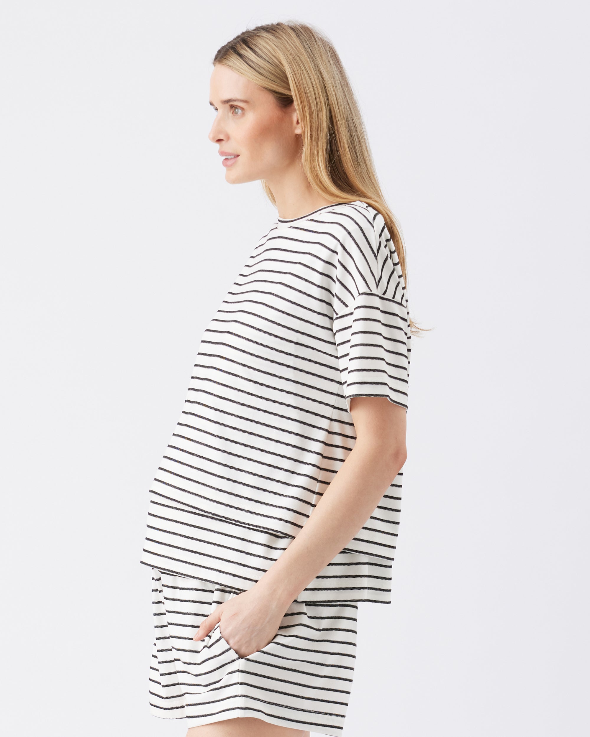 Jada Stripe Nursing Tee White / Black