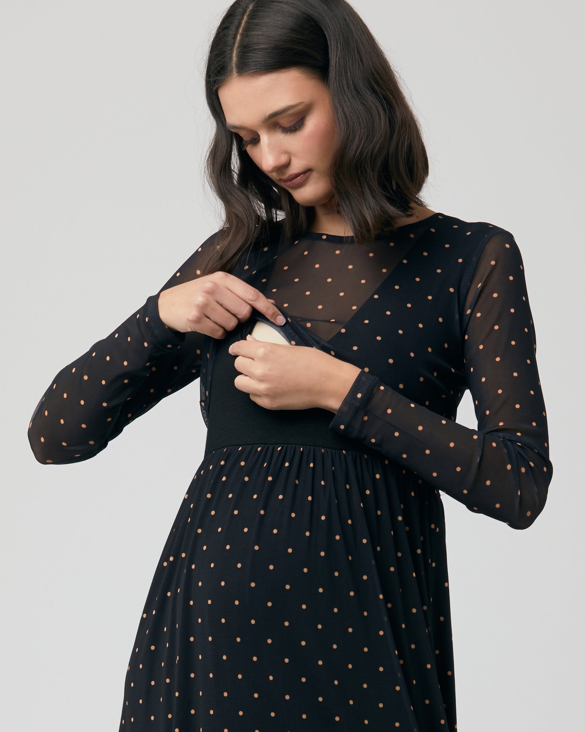 Dot Nursing Dress Black