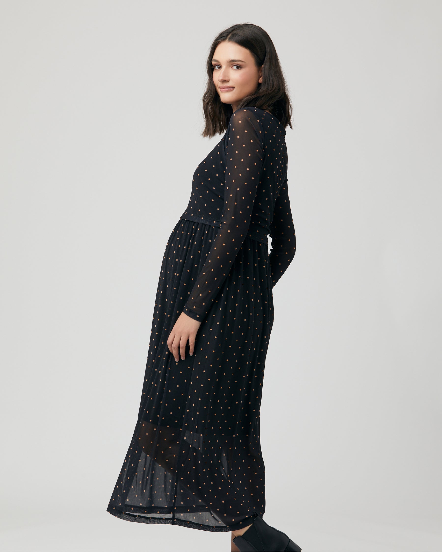 Dot Nursing Dress Black