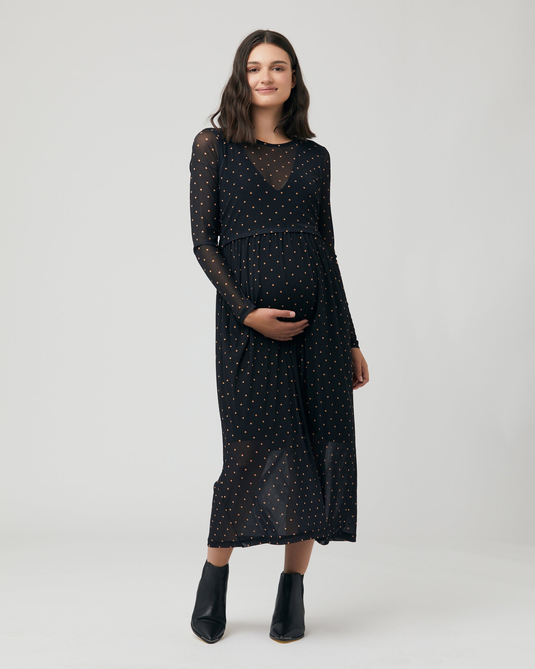 Dot Nursing Dress Black