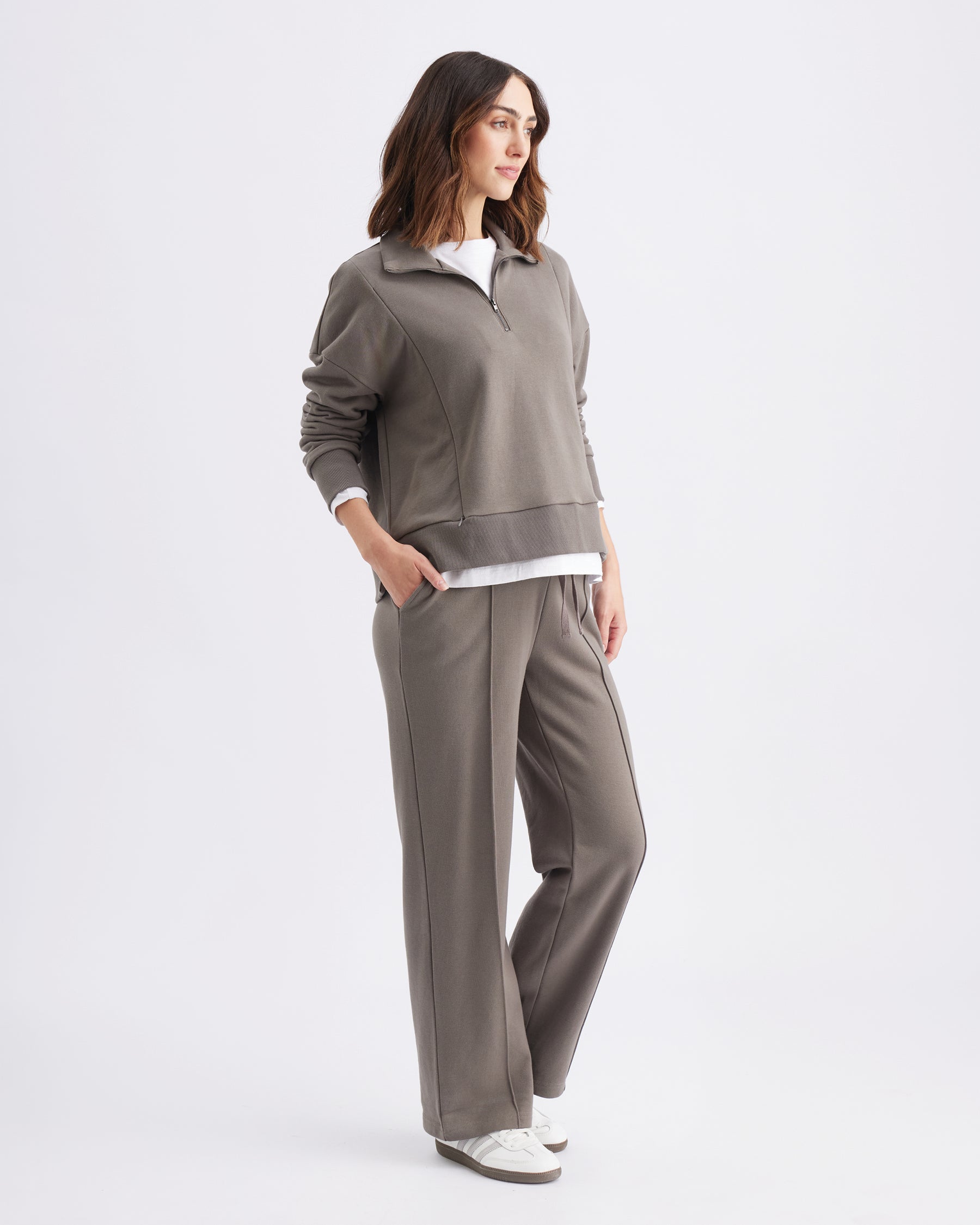 Terry Wide Leg Jogger Earth