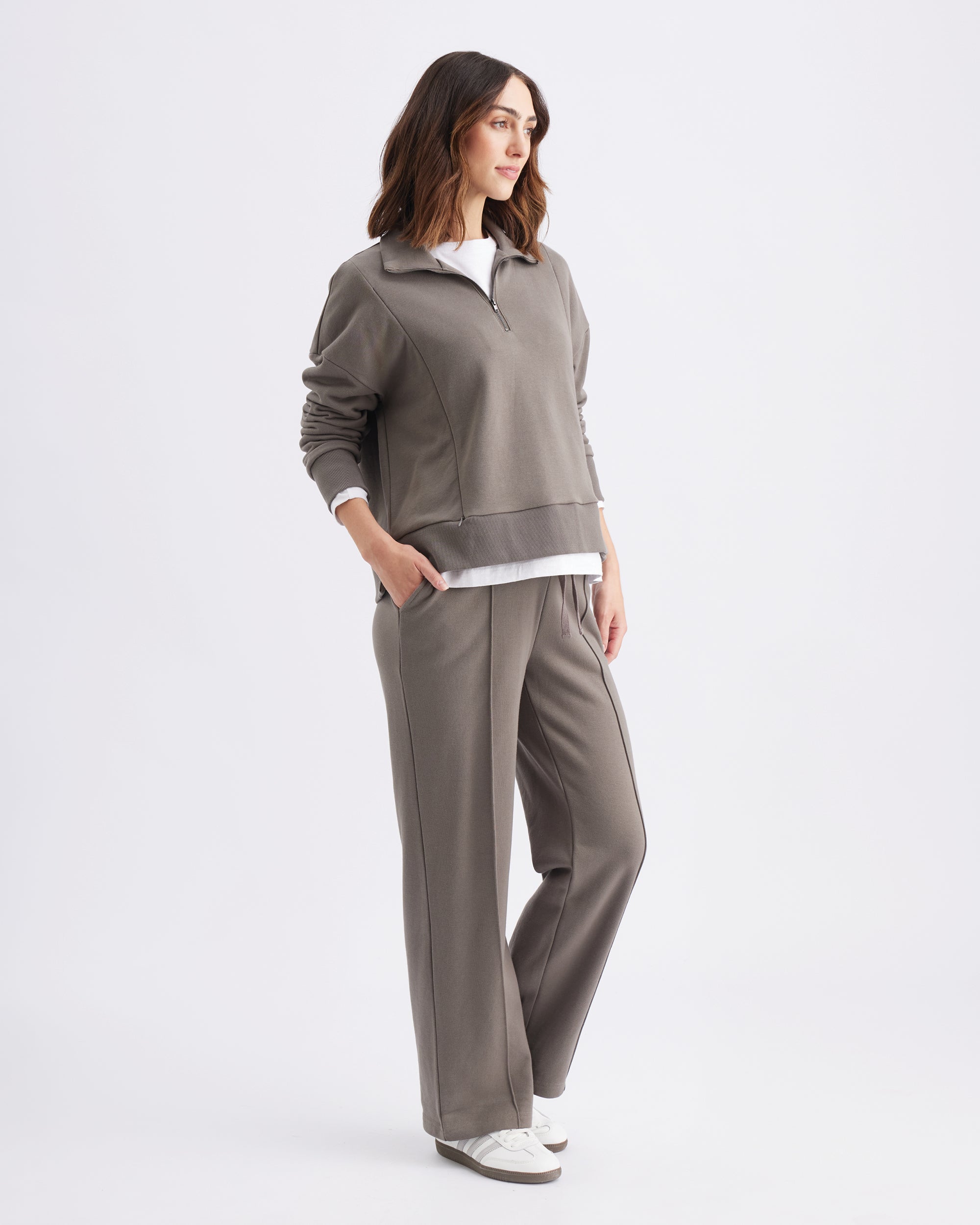 Terry Wide Leg Jogger Earth