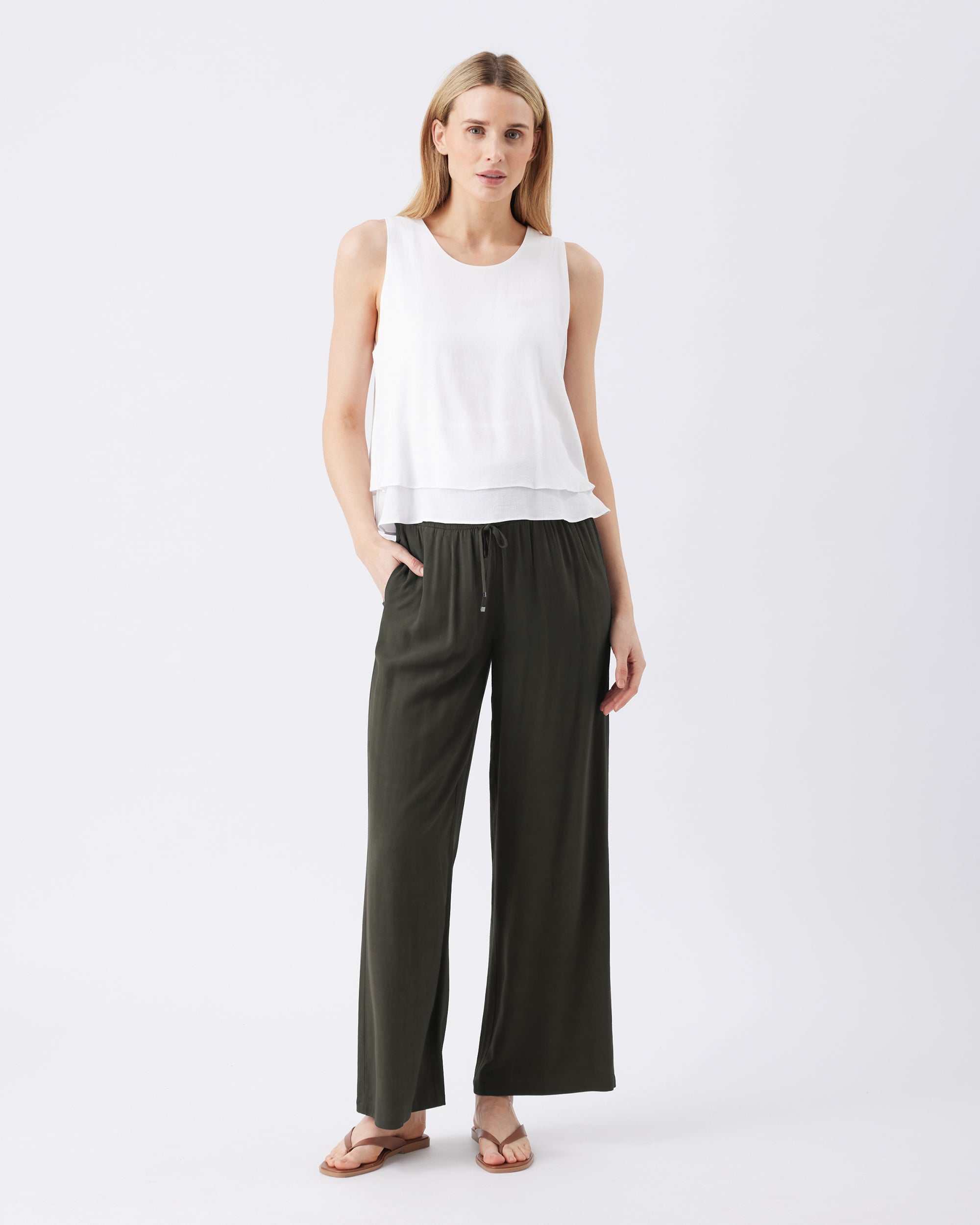 Wide Leg Tencel Pant Olive