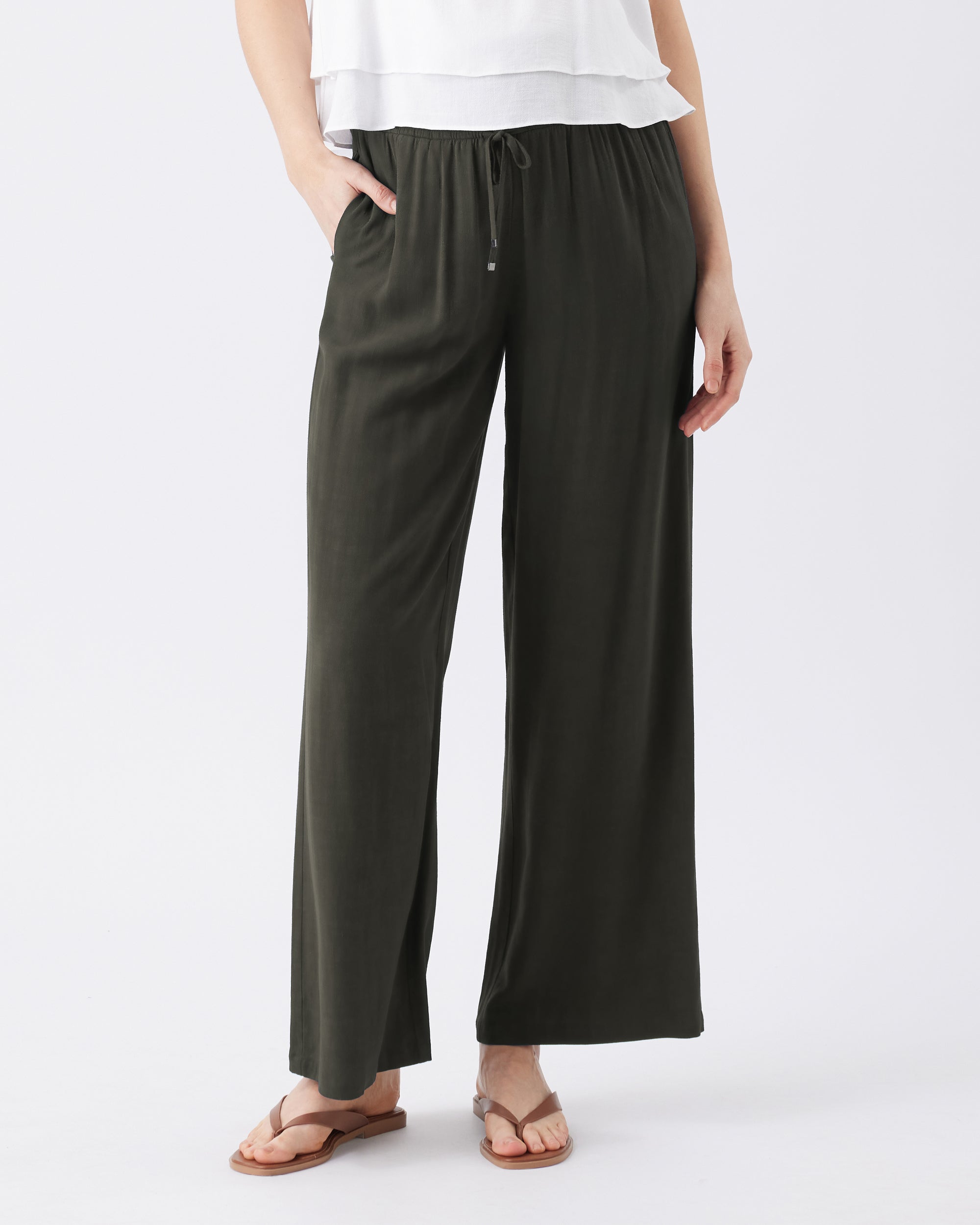 Wide Leg Tencel Pant Olive