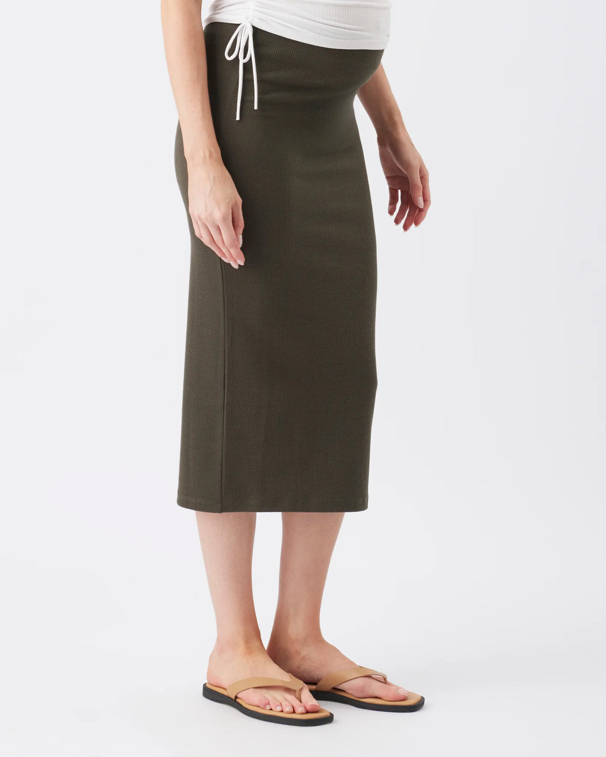 Ribbed Knit Pencil Skirt Olive