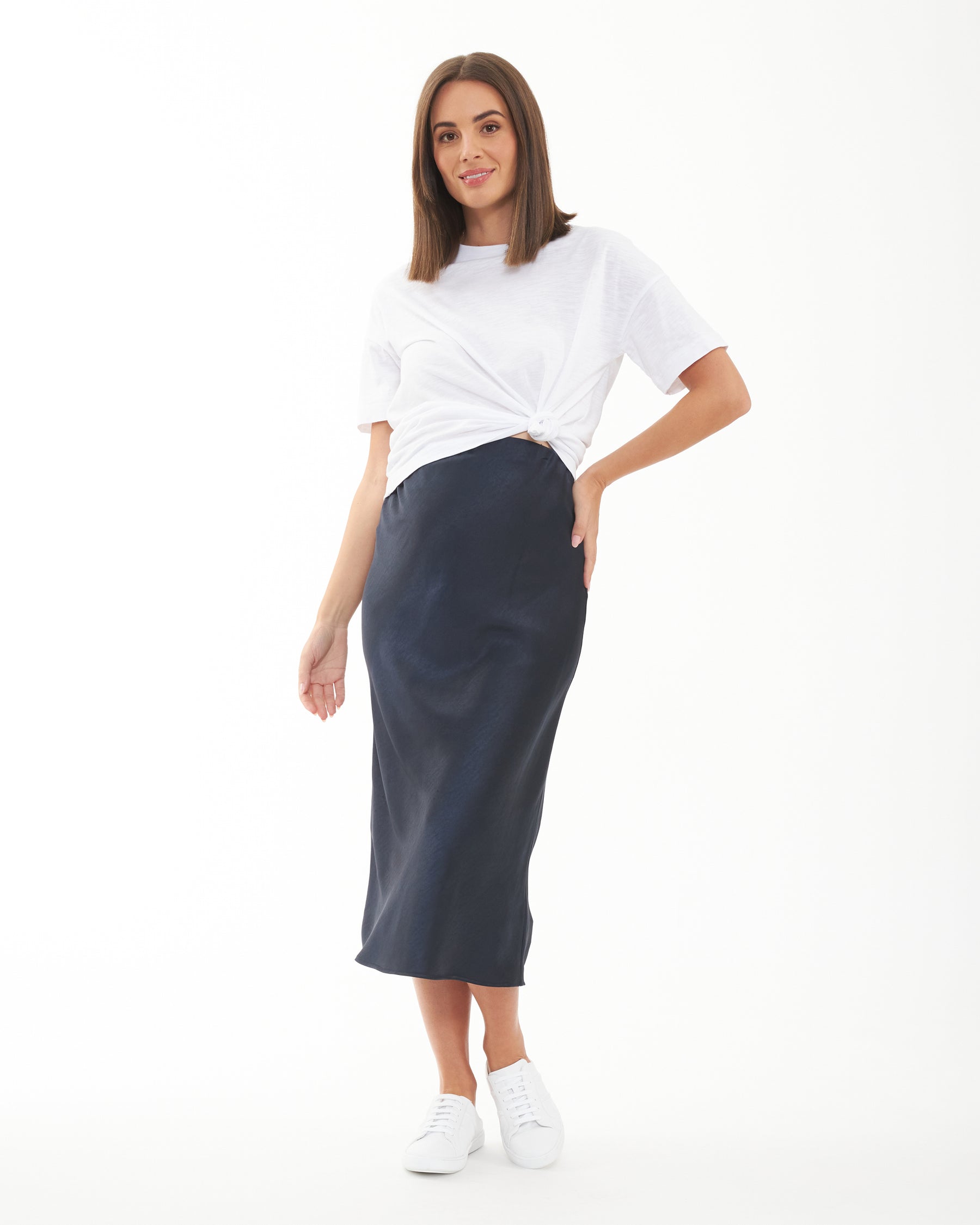 Lexie Satin Skirt Navy