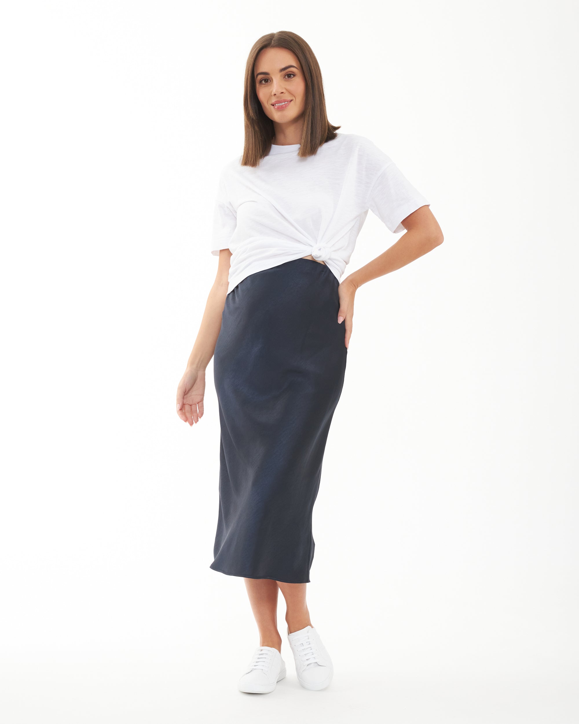 Lexie Satin Skirt Navy