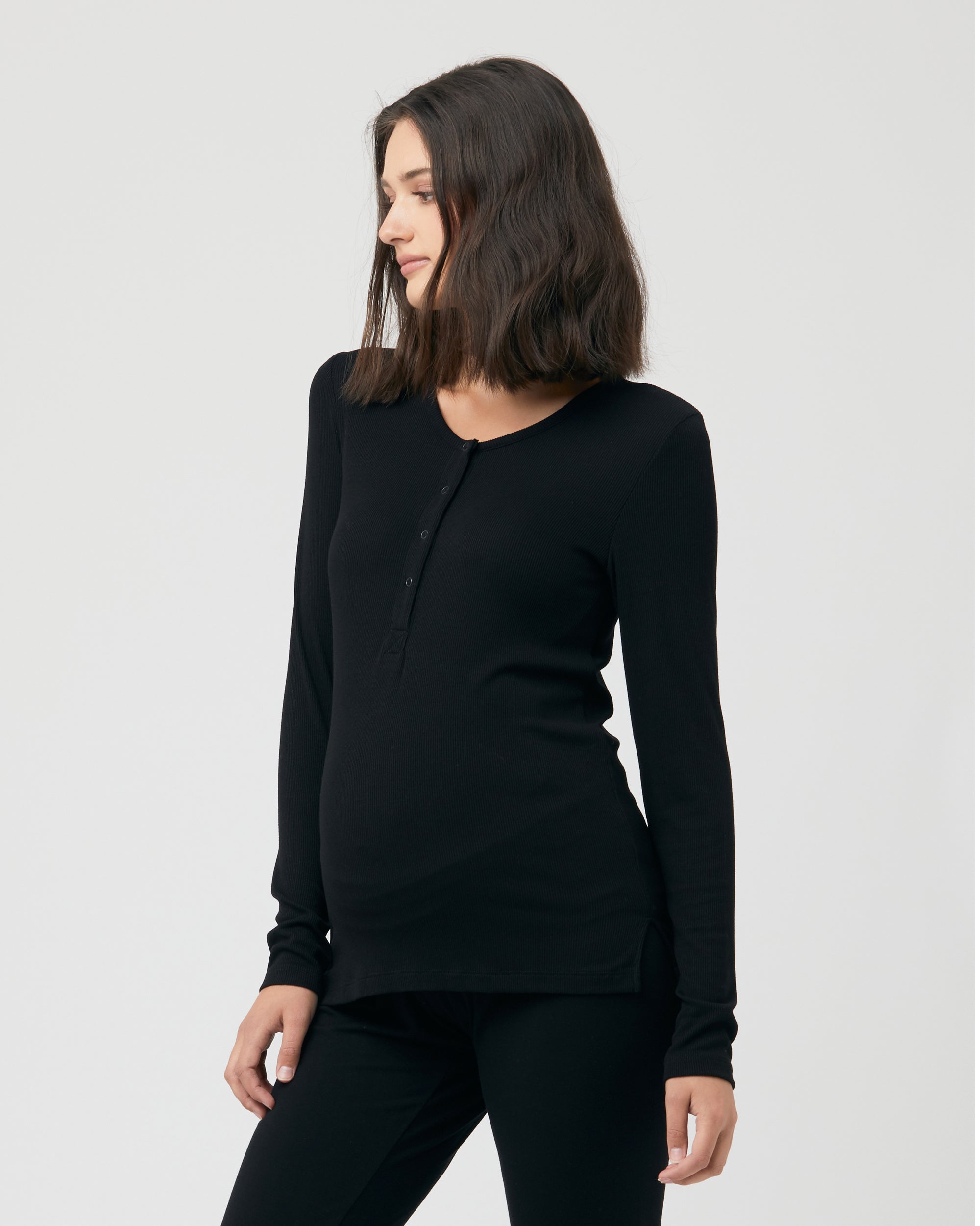 Rib Button Through Top Black
