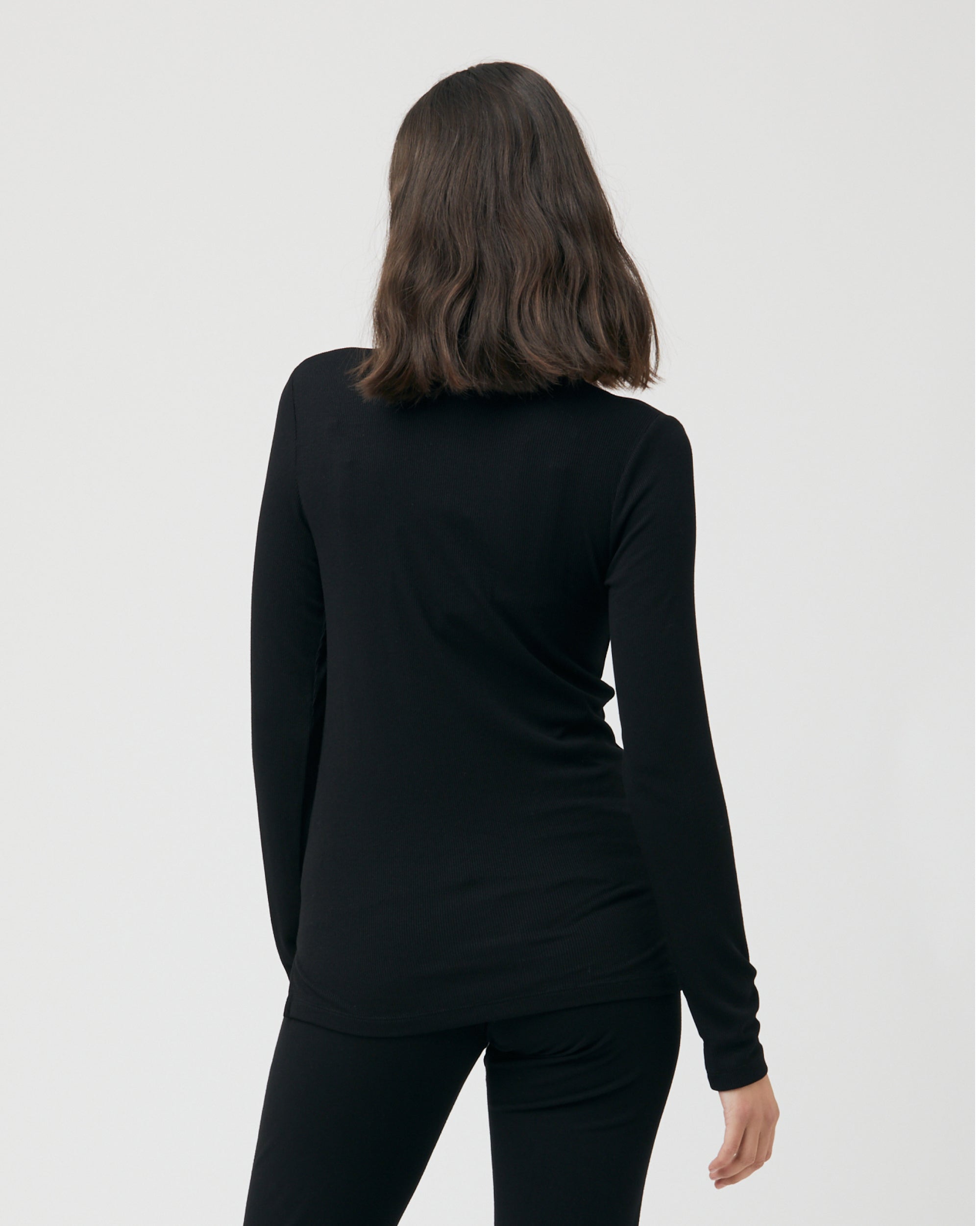 Rib Button Through Top Black