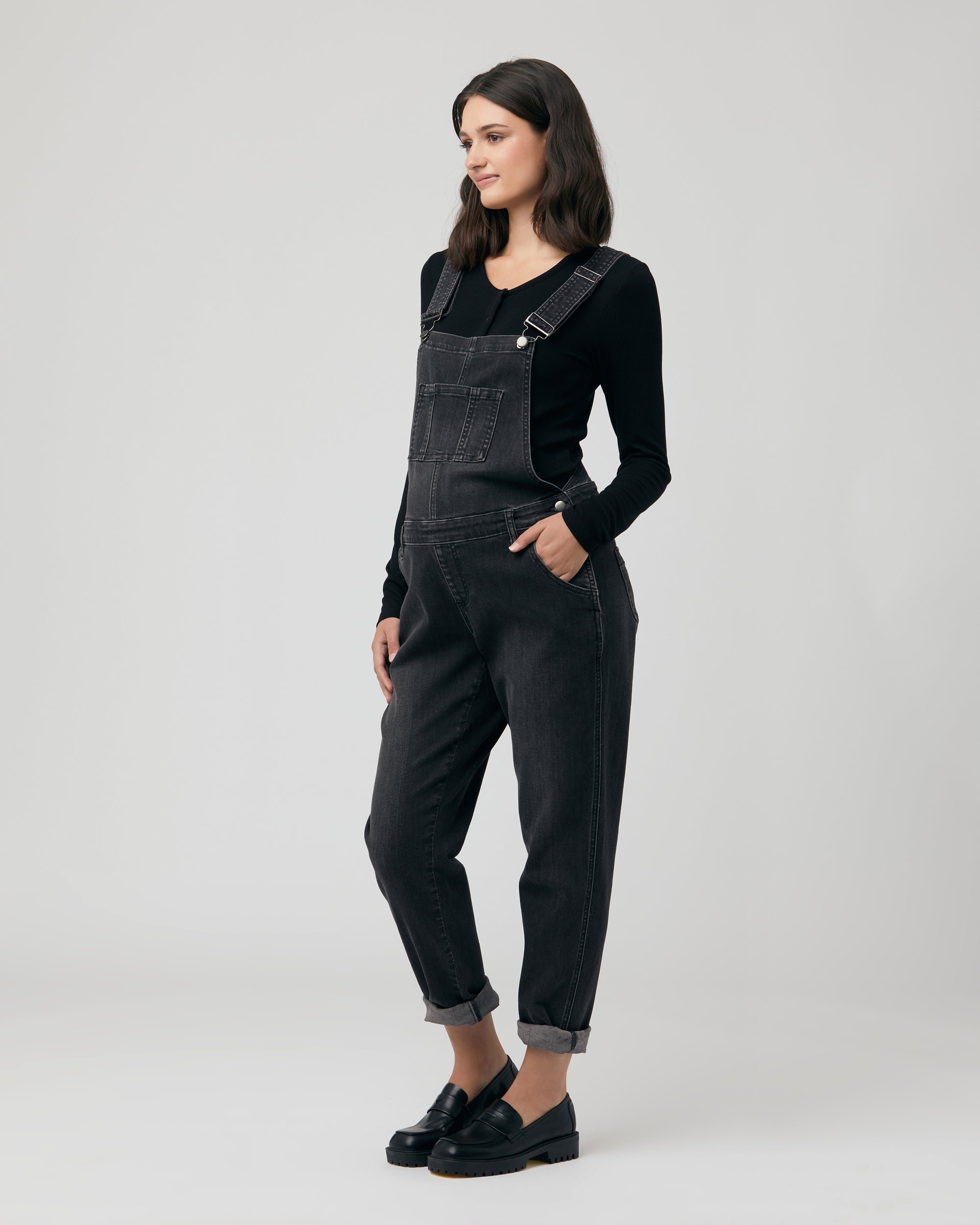 Rib Button Through Top Black