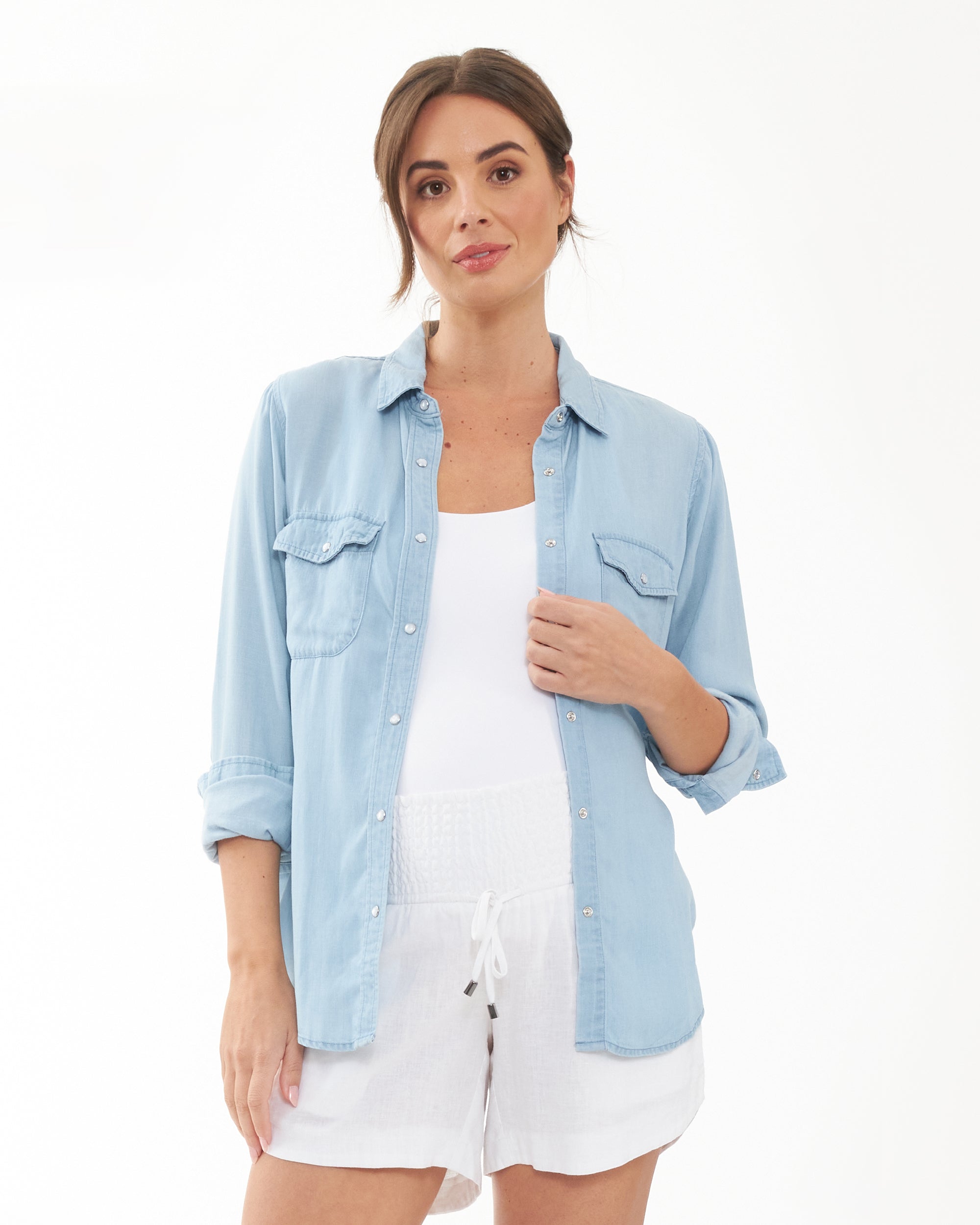 woman chambray shirt