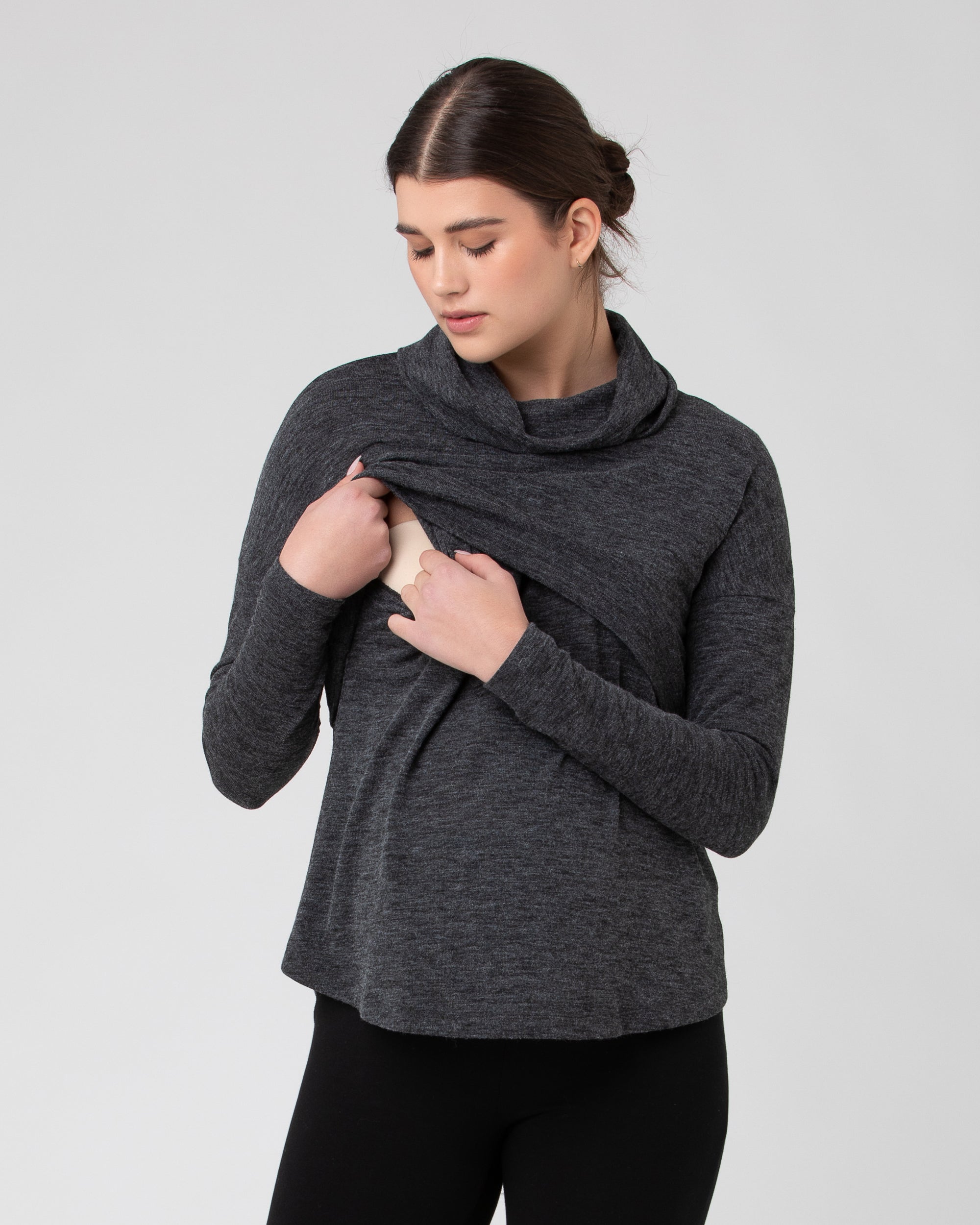 Cameron Roll Neck Nursing Top Dark Charcoal